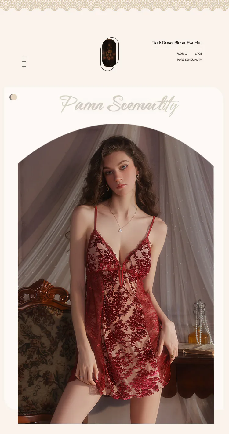 Sweet-Backless-Velvet-Lace-Honeymoon-Babydoll-Nightwear-Chemise10