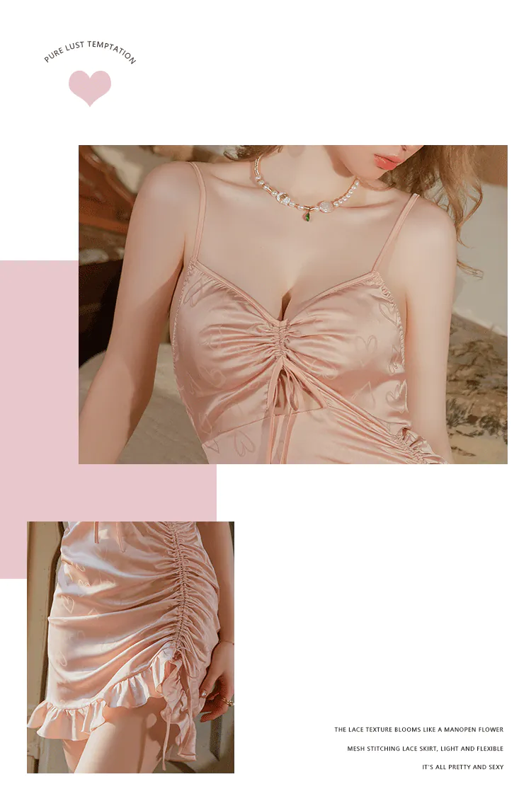 Sweet-Flattering-Side-Ruching-Heart-Jacquard-Satin-Sleep-Dress-Nightgown08
