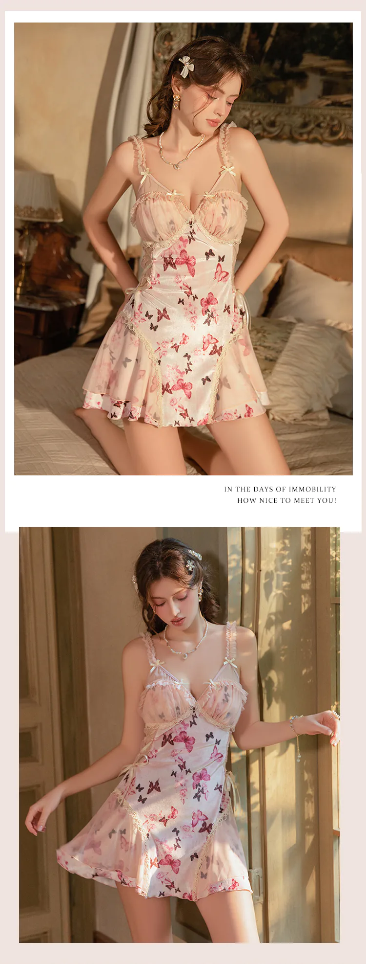 Romantic-Pink-Velvet-Butterfly-Print-Padded-Lace-Lingerie-Cami-Nightgown09