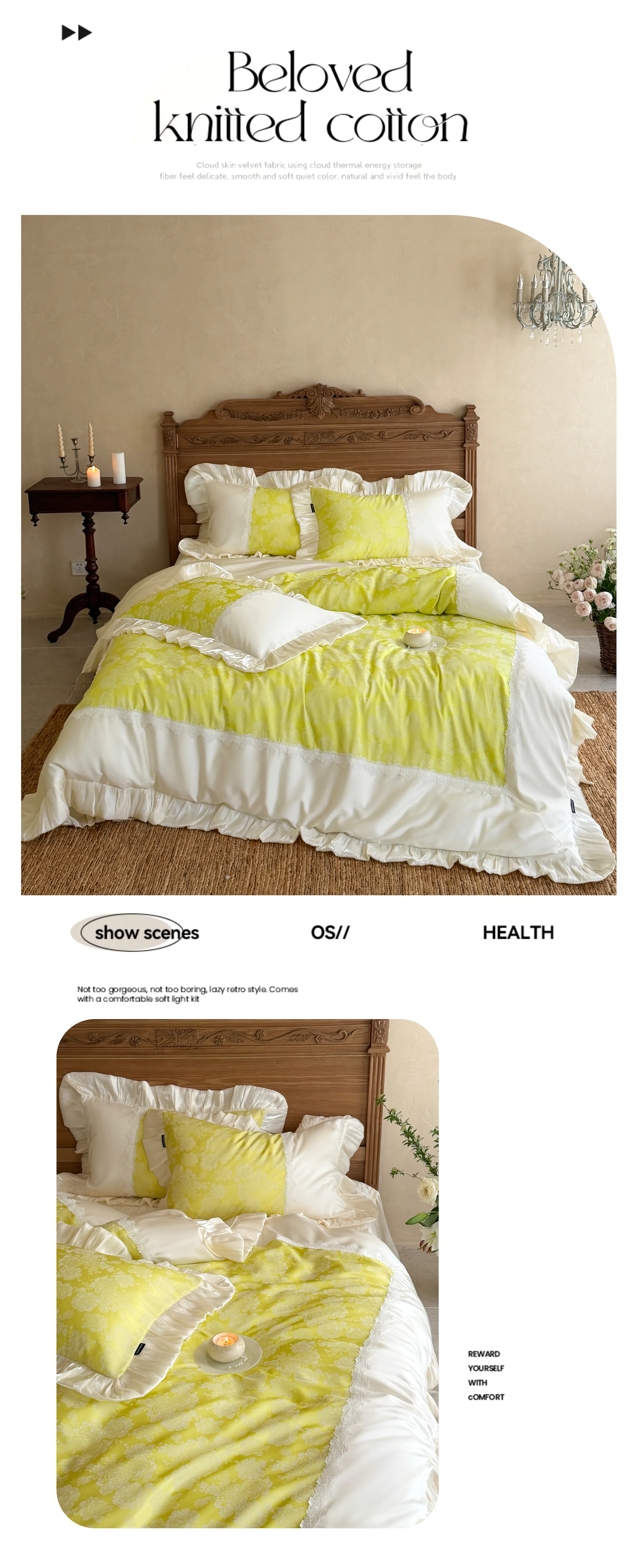 Retro-Lime-Green-Jacquard-Floral-Tencel-Cotton-Duvet-Cover-Home-Textiles-Set07