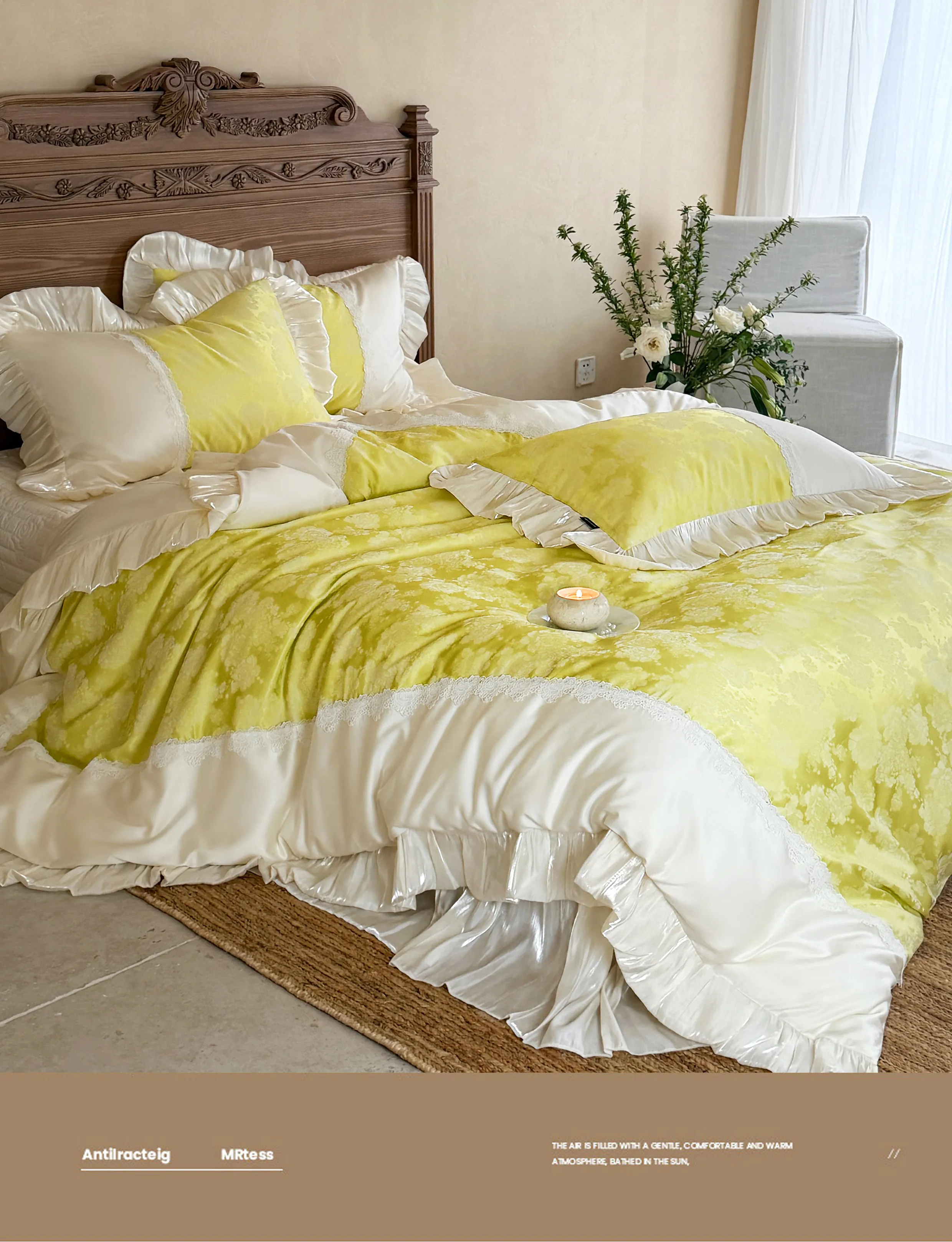 Retro-Lime-Green-Jacquard-Floral-Tencel-Cotton-Duvet-Cover-Home-Textiles-Set08