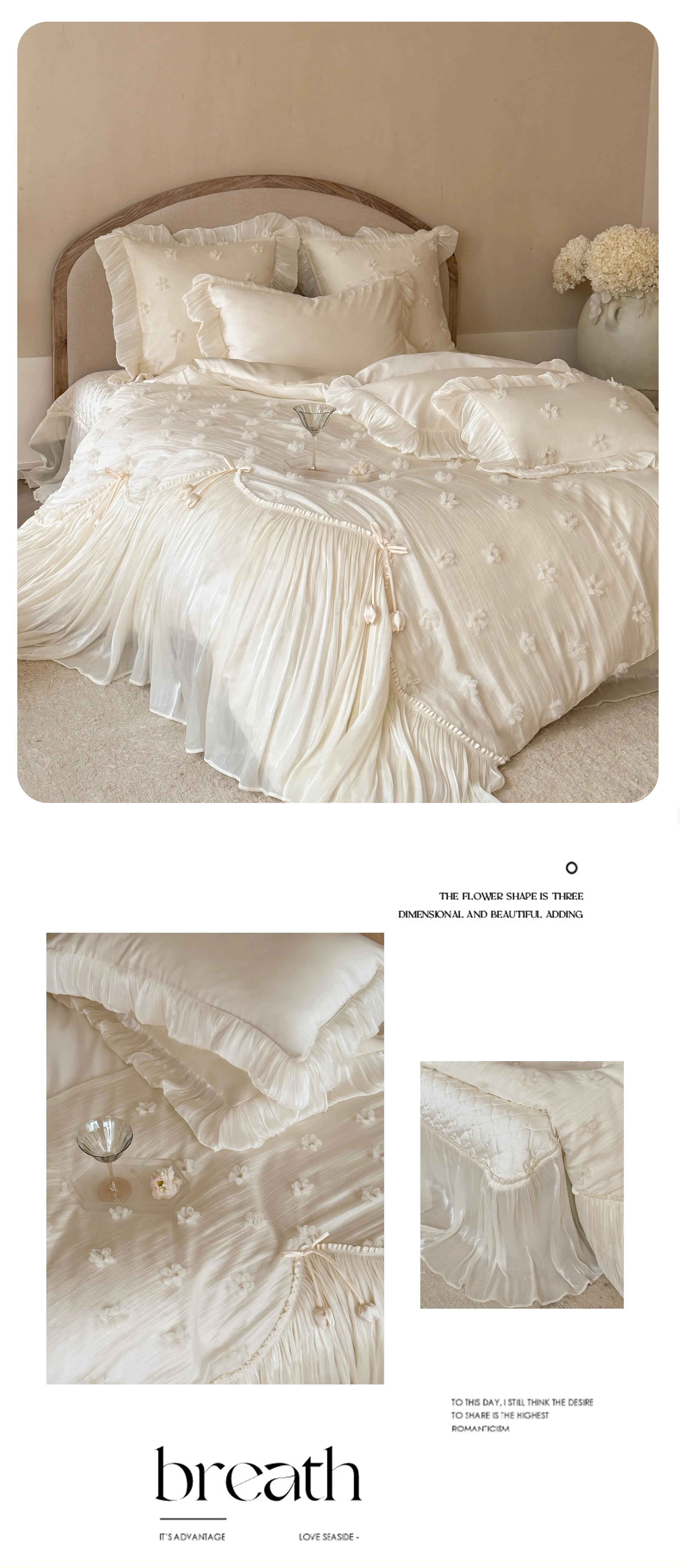 Couture-Princess-100s-Cotton-Lace-3D-Flowers-Creamy-Bedding-4-Pcs-Set10