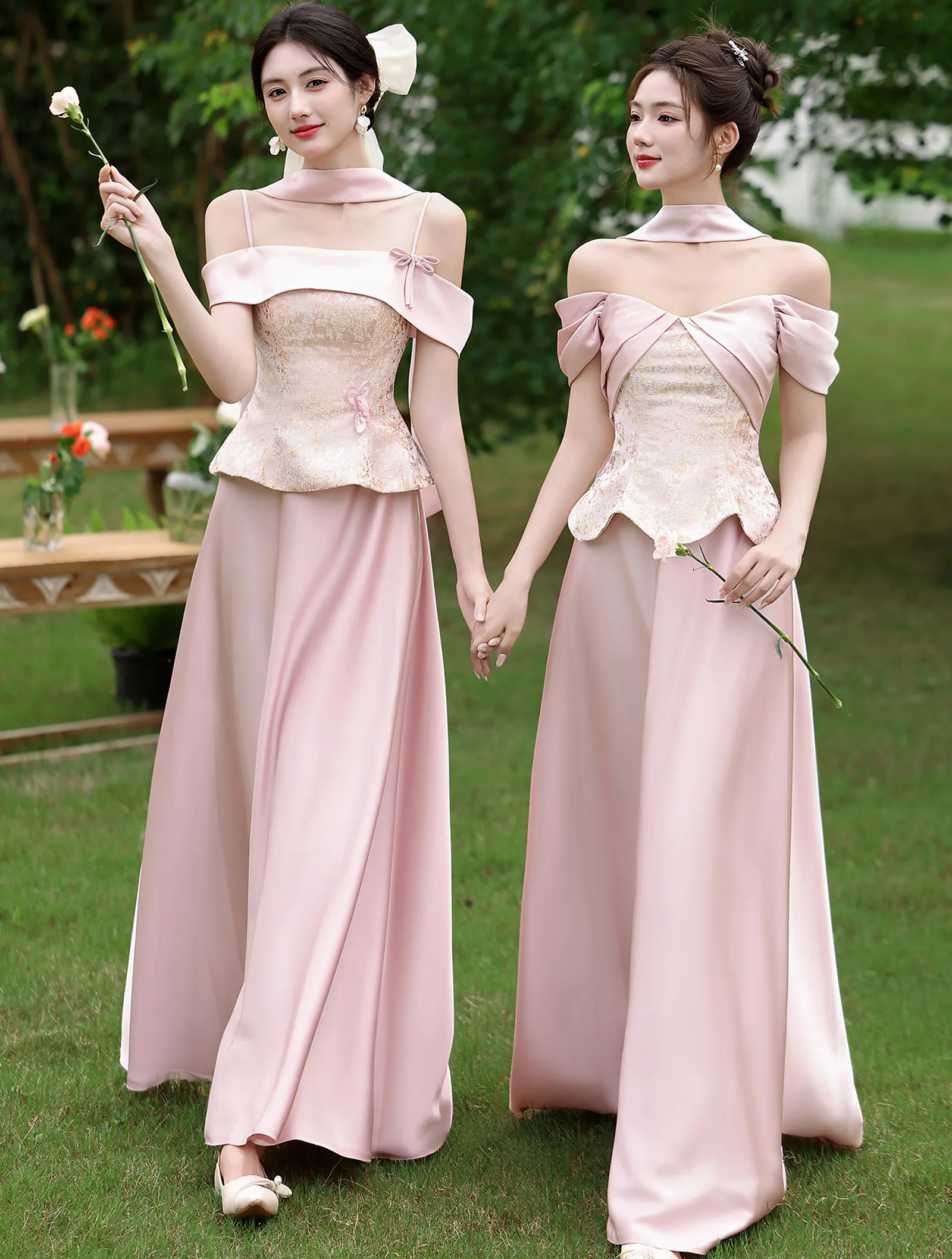 Blush Pink Jacquard Peplum Bodice Satin Wedding Guest Bridal Party Dress03 Blush Pink Jacquard Peplum Bodice Satin Wedding Guest Bridal Party Dress03