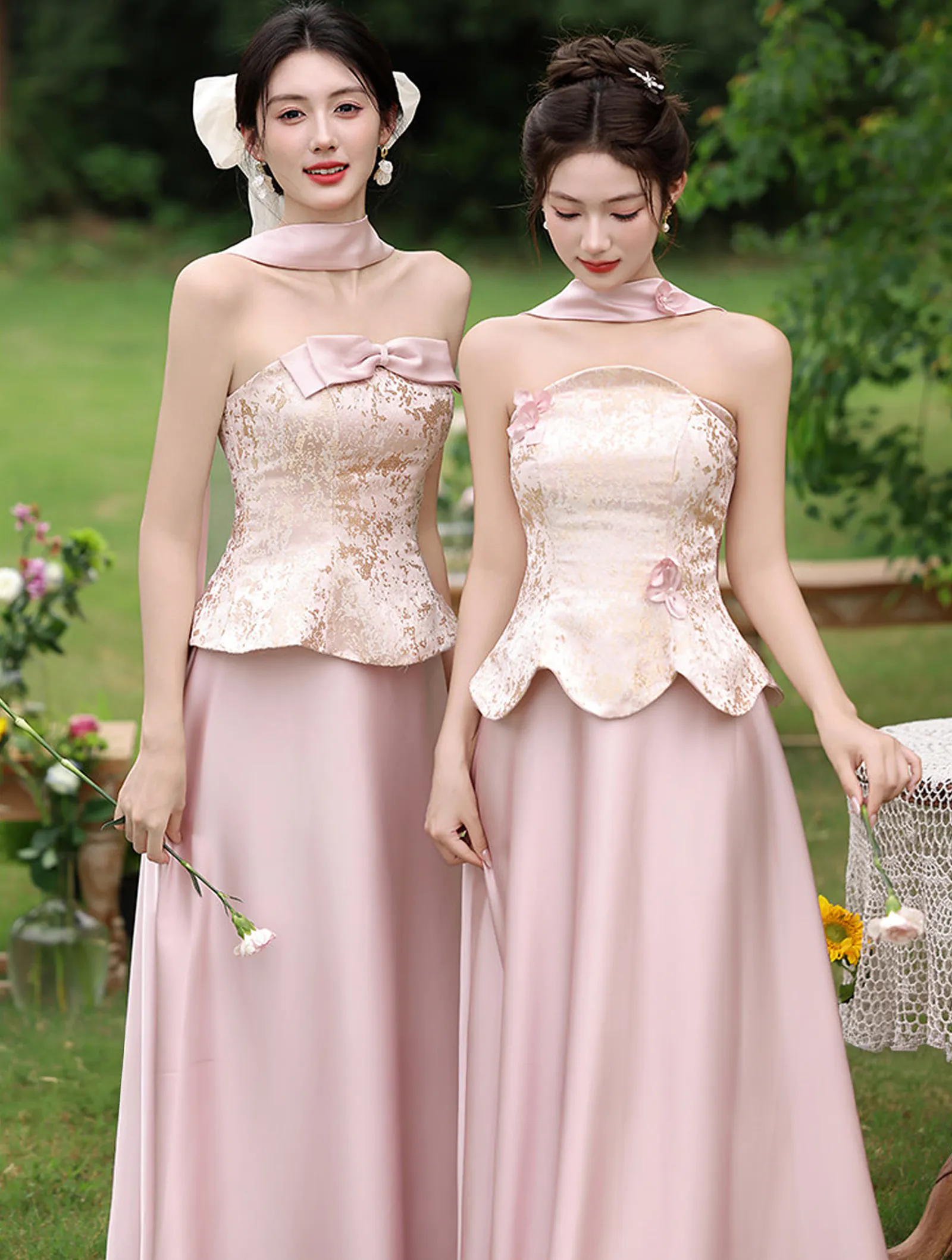 Blush Pink Jacquard Peplum Bodice Satin Wedding Guest Bridal Party Dress04 Blush Pink Jacquard Peplum Bodice Satin Wedding Guest Bridal Party Dress04