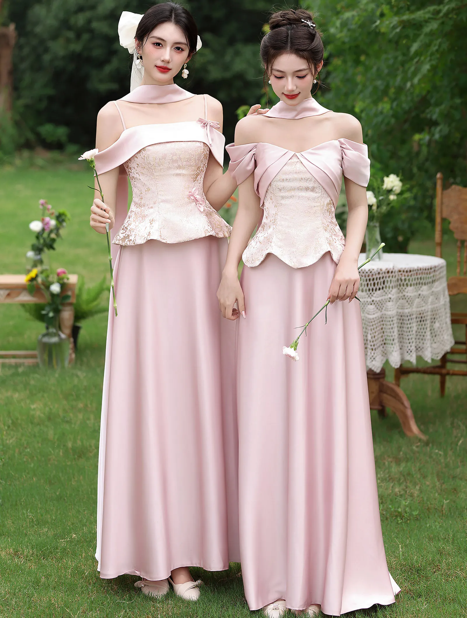 Blush Pink Jacquard Peplum Bodice Satin Wedding Guest Bridal Party Dress06 Blush Pink Jacquard Peplum Bodice Satin Wedding Guest Bridal Party Dress06