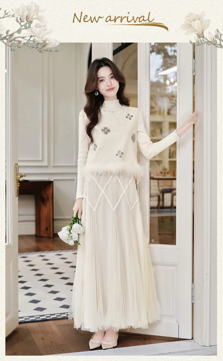 Chic-Vintage-Floral-Embroidered-Feather-Trim-Vest-Long-Sleeve-Top-Tulle-Skirt-Set07