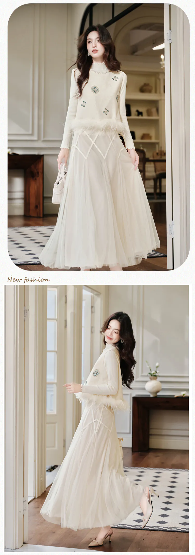 Chic-Vintage-Floral-Embroidered-Feather-Trim-Vest-Long-Sleeve-Top-Tulle-Skirt-Set10