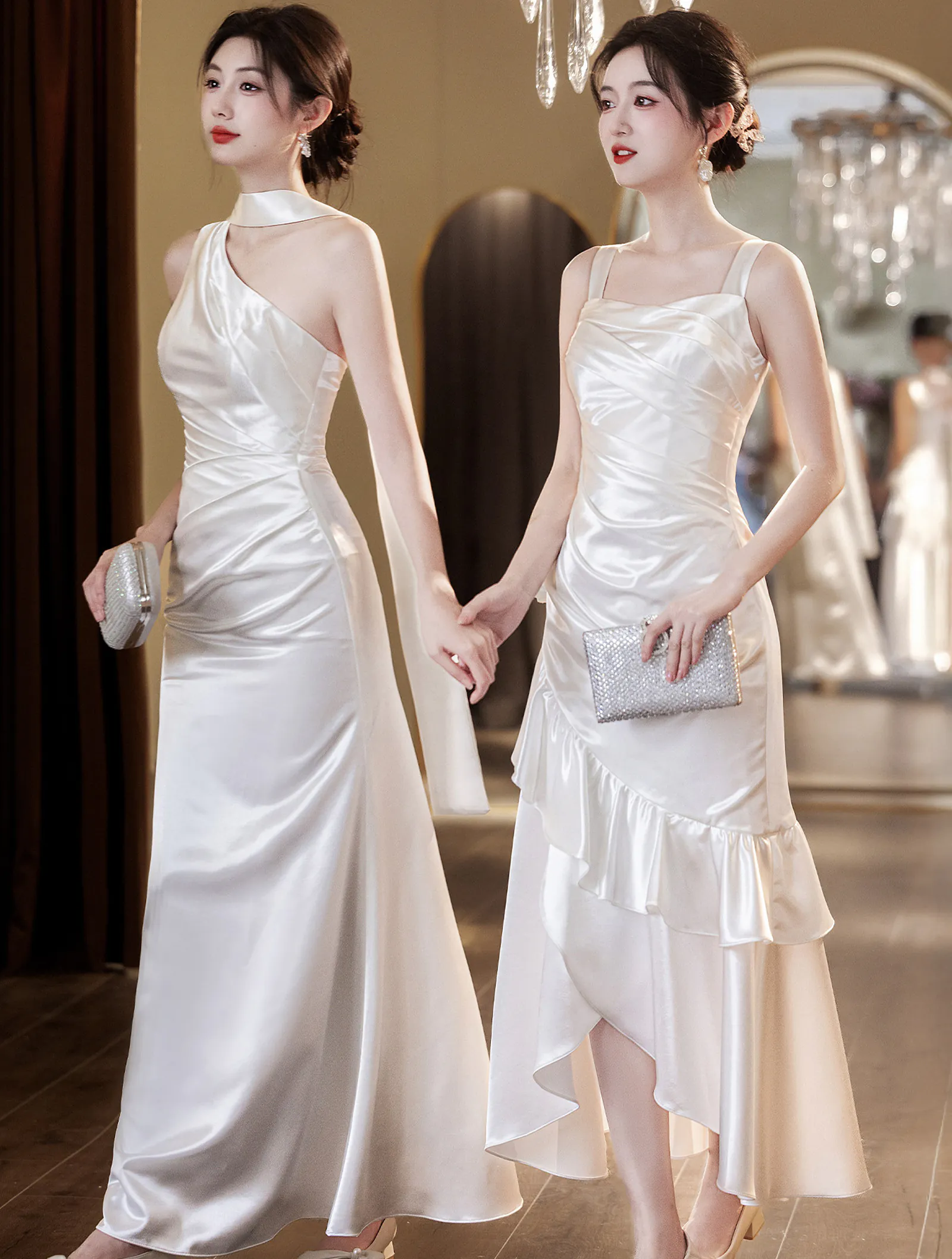 Classic Ivory Mismatched White Satin Bridal Party Wedding Guest Dress03 Classic Ivory Mismatched White Satin Bridal Party Wedding Guest Dress03