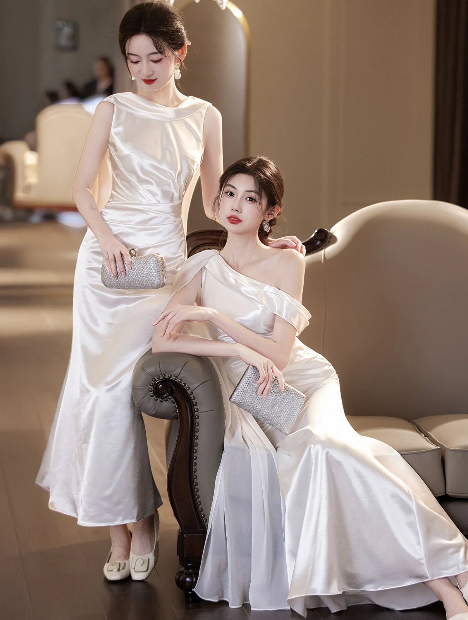Classic Ivory Mismatched White Satin Bridal Party Wedding Guest Dress04 Classic Ivory Mismatched White Satin Bridal Party Wedding Guest Dress04