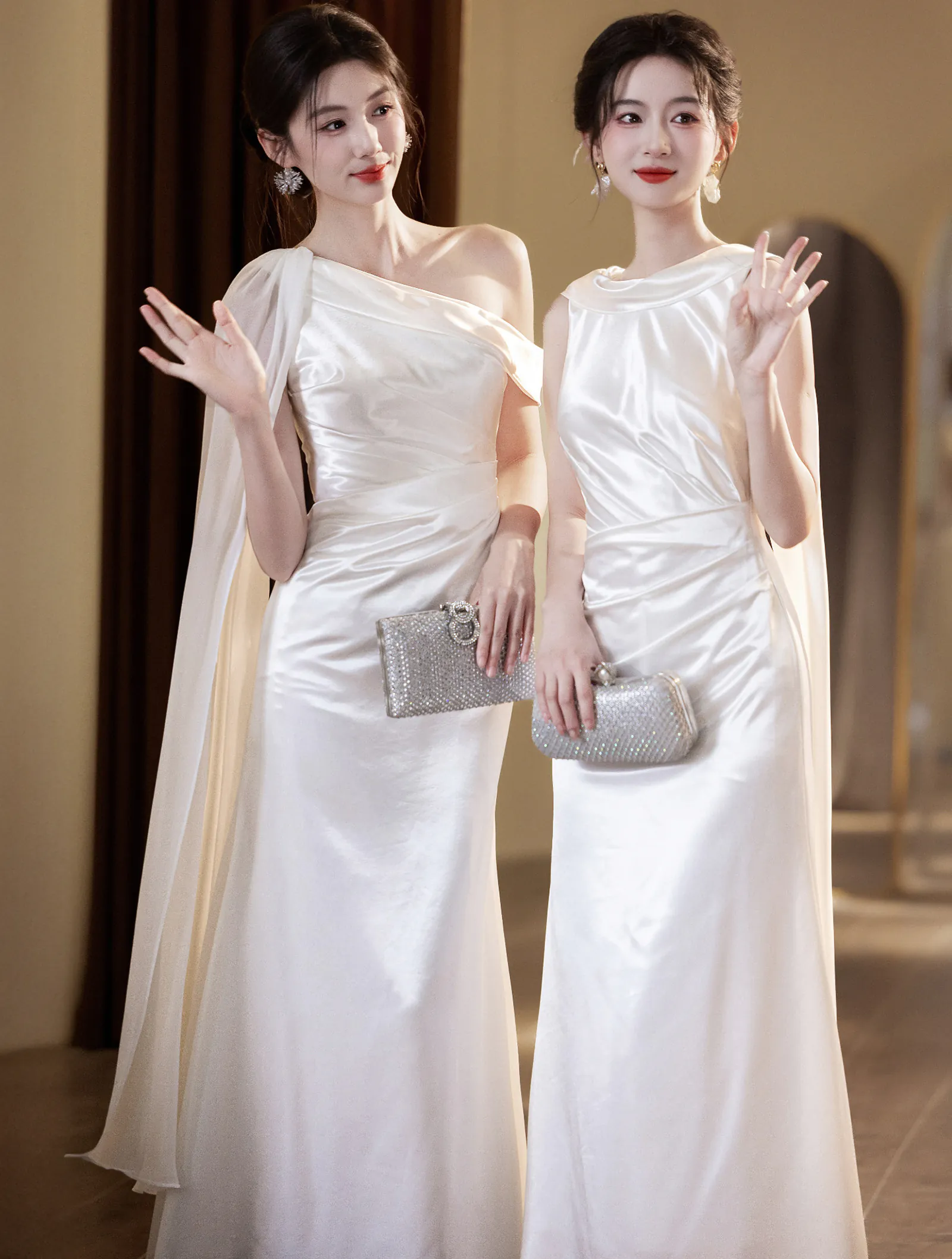 Classic Ivory Mismatched White Satin Bridal Party Wedding Guest Dress05 Classic Ivory Mismatched White Satin Bridal Party Wedding Guest Dress05