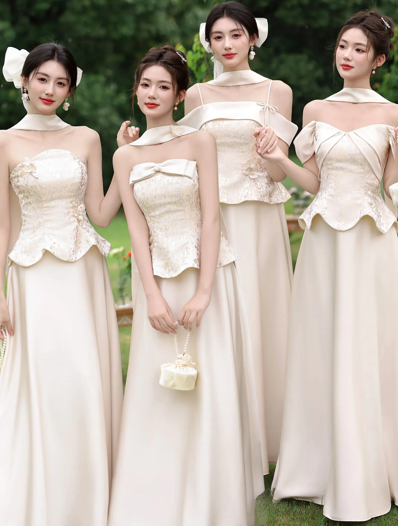Classy Champagne Brocade Jacquard Corset Mismatched Bridesmaid Dress02