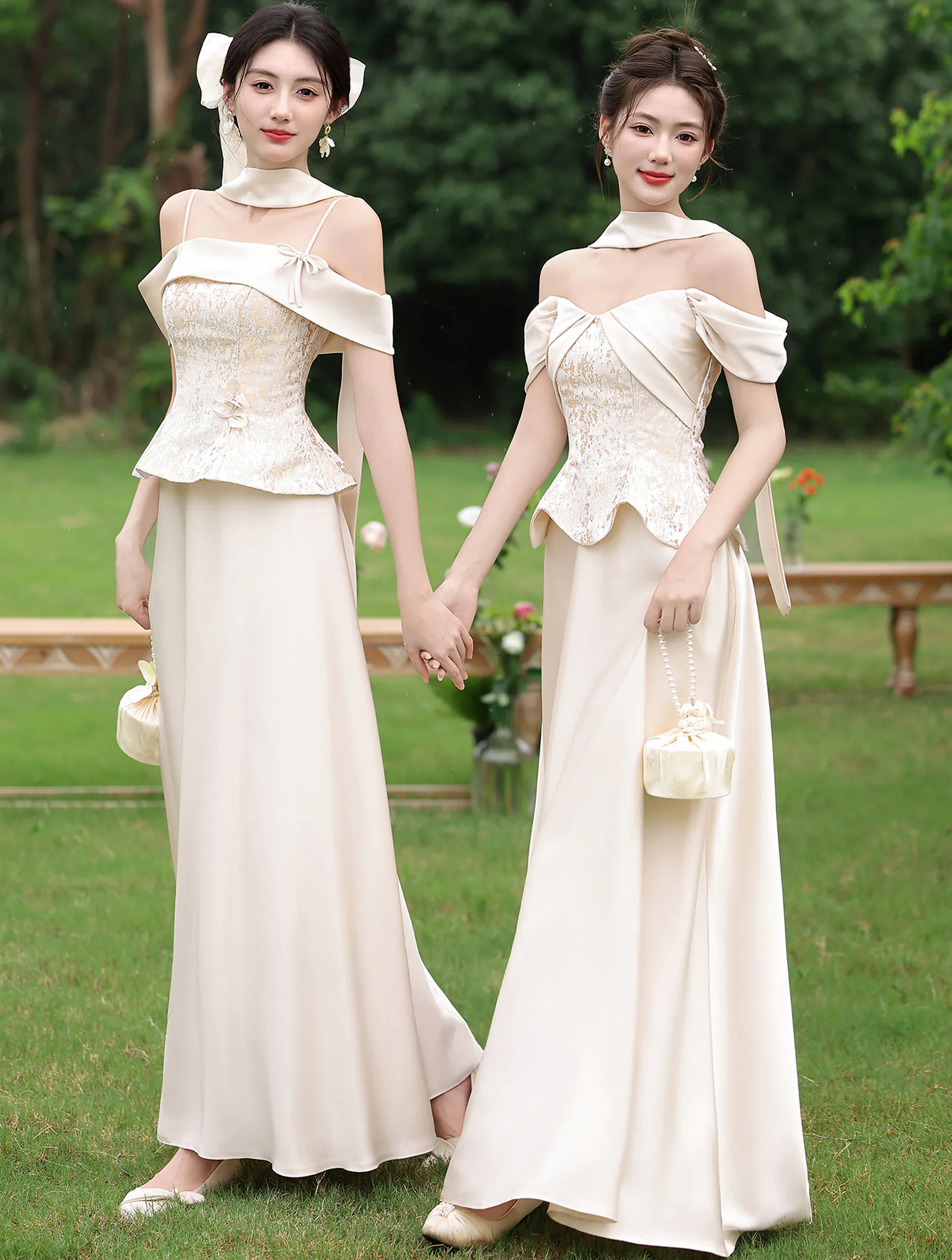 Classy Champagne Brocade Jacquard Corset Mismatched Bridesmaid Dress04 Classy Champagne Brocade Jacquard Corset Mismatched Bridesmaid Dress04