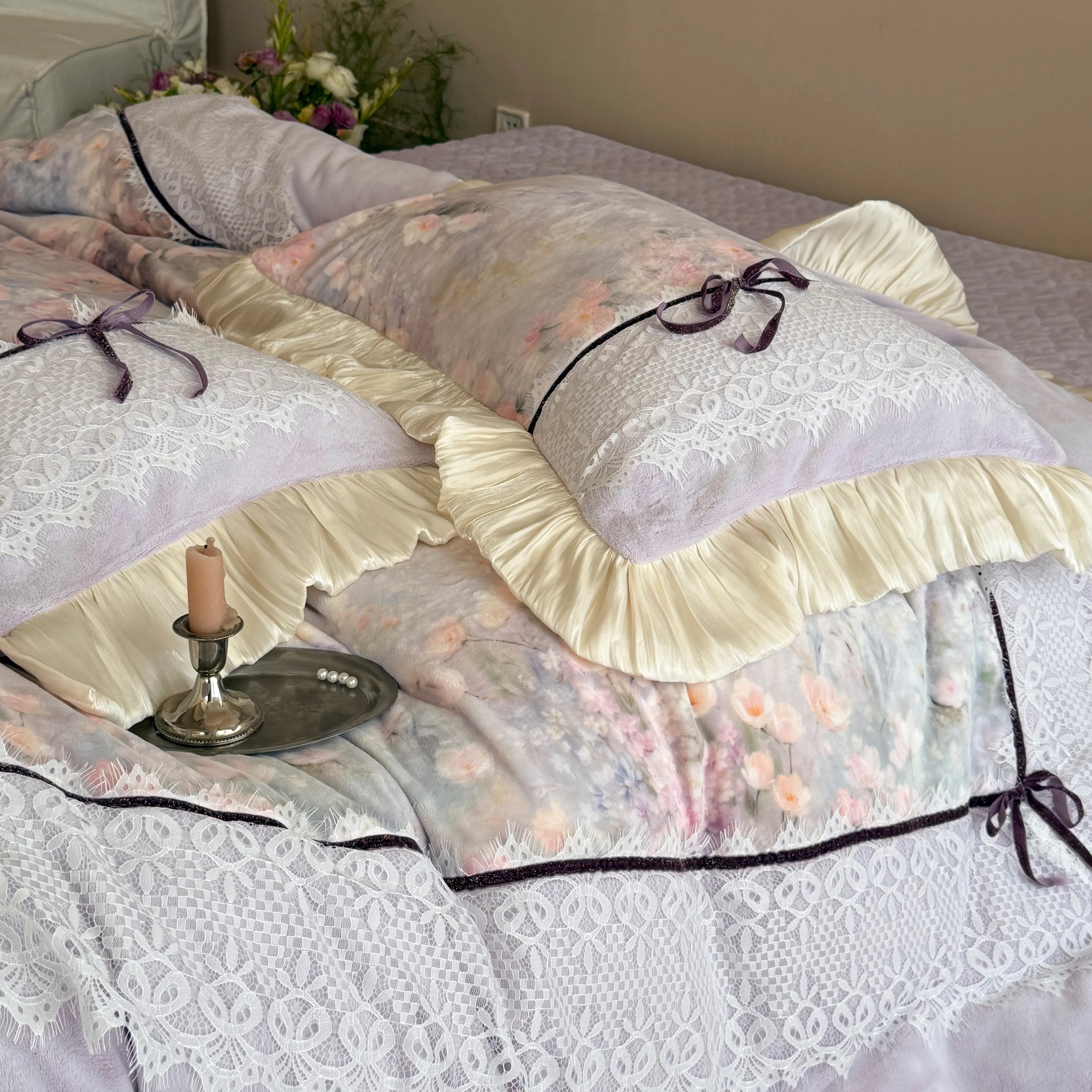 Cottagecore Reversible Floral Print 260g Milk Velvet Winter Bedding Set06 Cottagecore Reversible Floral Print 260g Milk Velvet Winter Bedding Set06