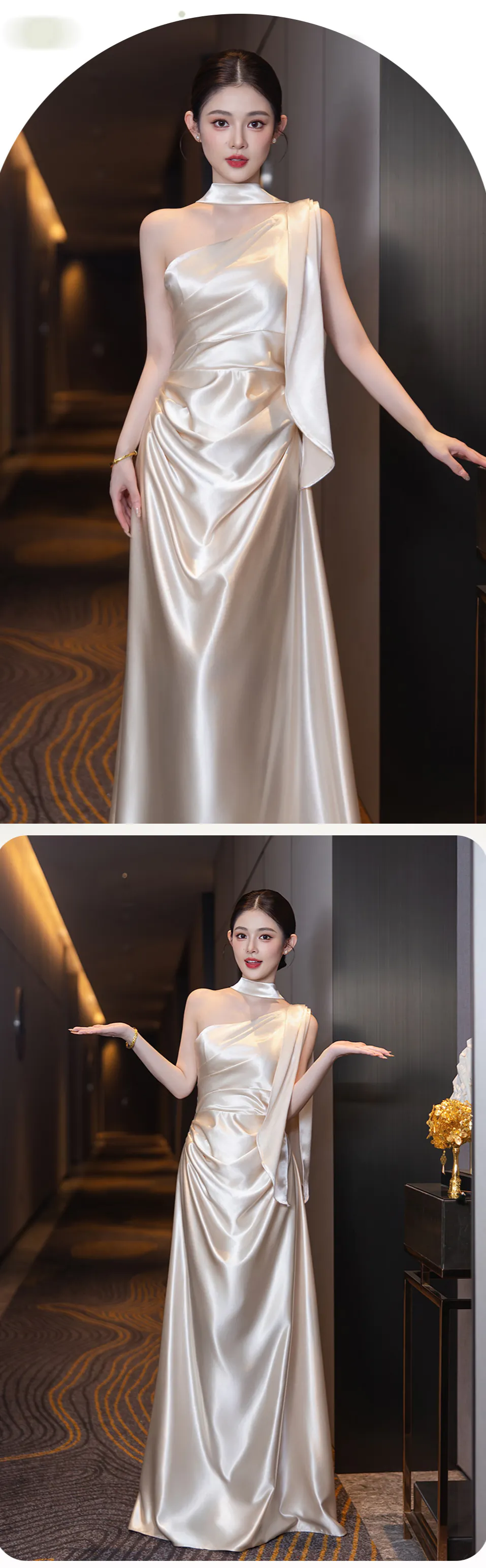 Lustrous-Gilded-Champagne-Satin-Maid-of-Honor-Wedding-Reception-Dress11