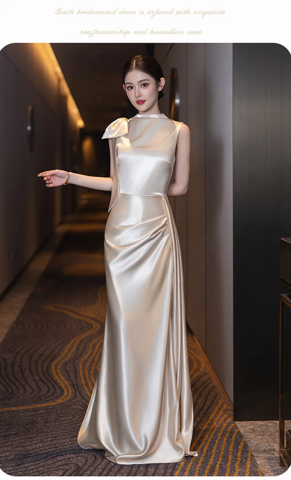 Lustrous-Gilded-Champagne-Satin-Maid-of-Honor-Wedding-Reception-Dress12