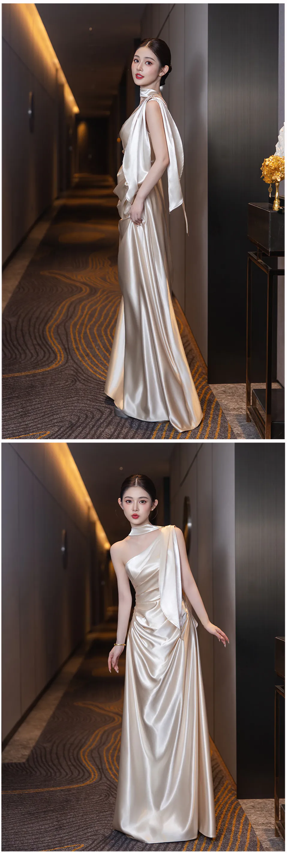 Lustrous-Gilded-Champagne-Satin-Maid-of-Honor-Wedding-Reception-Dress17