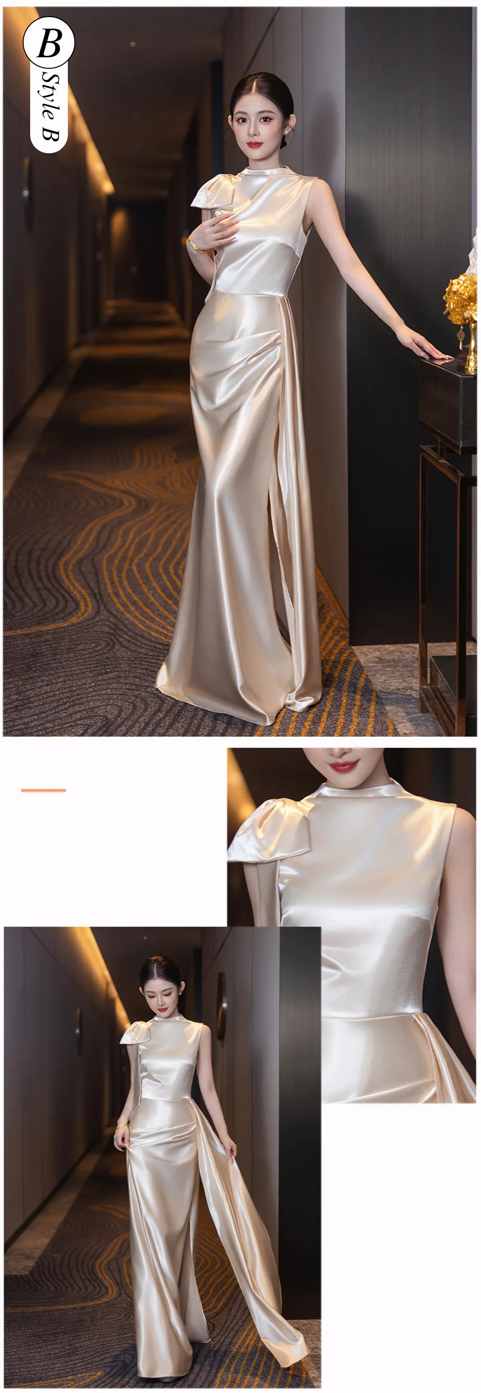 Lustrous-Gilded-Champagne-Satin-Maid-of-Honor-Wedding-Reception-Dress19