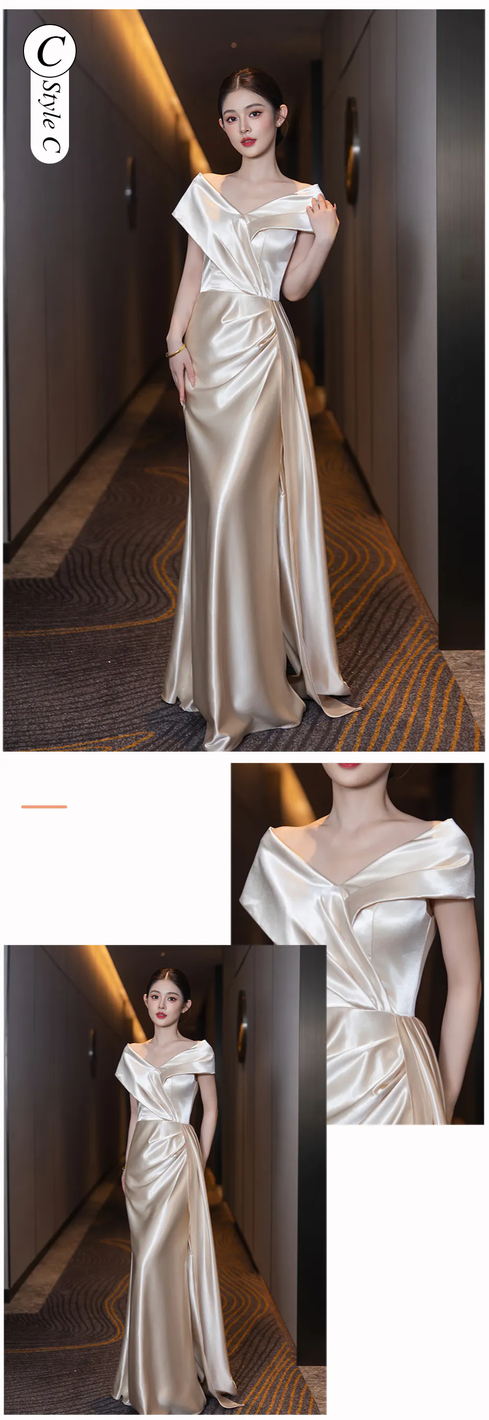 Lustrous-Gilded-Champagne-Satin-Maid-of-Honor-Wedding-Reception-Dress21