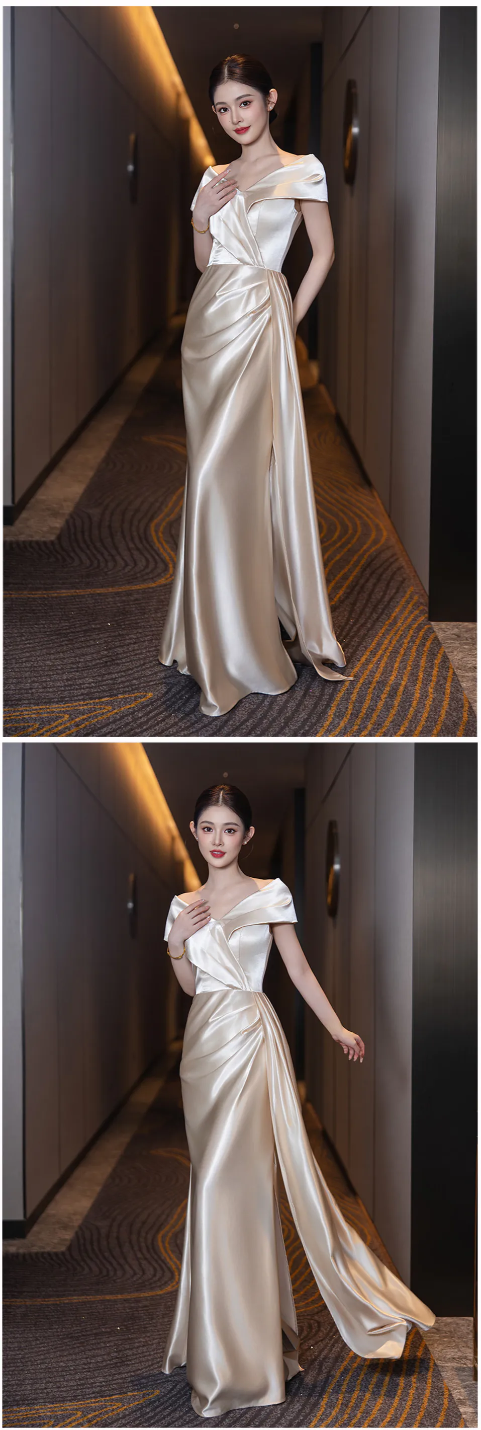 Lustrous-Gilded-Champagne-Satin-Maid-of-Honor-Wedding-Reception-Dress22