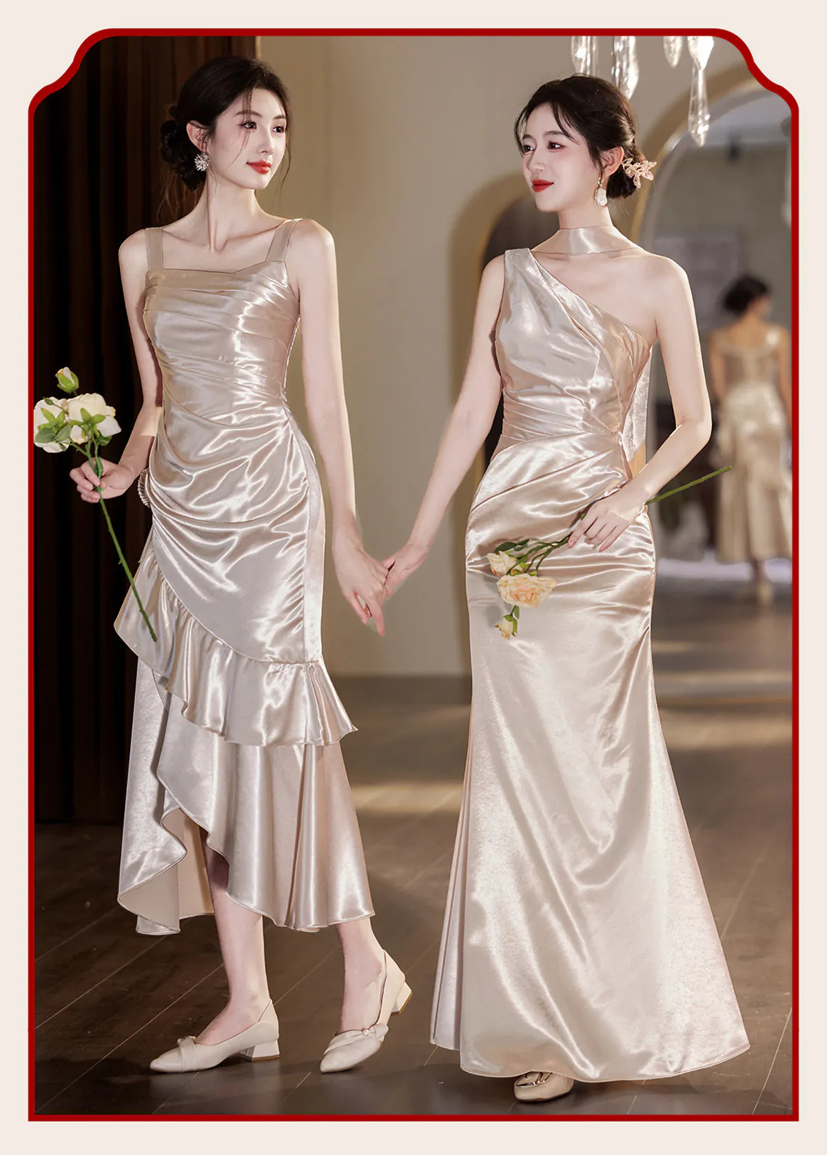 Modern-Light-Khaki-Glossy-Satin-Ruched-Bodice-Asymmetrical-Bridesmaid-Dress07