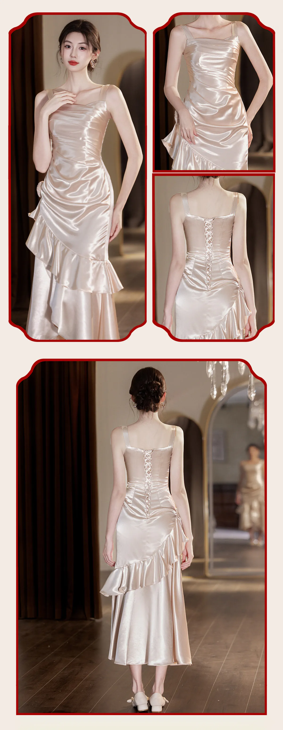 Modern-Light-Khaki-Glossy-Satin-Ruched-Bodice-Asymmetrical-Bridesmaid-Dress13