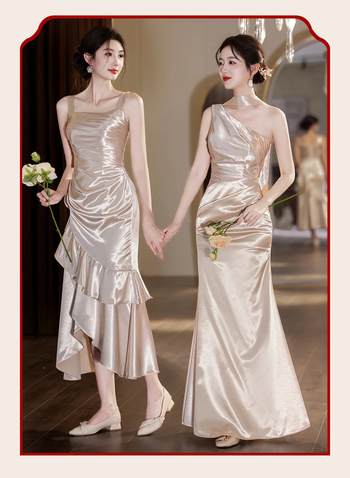 Modern-Light-Khaki-Glossy-Satin-Ruched-Bodice-Asymmetrical-Bridesmaid-Dress16