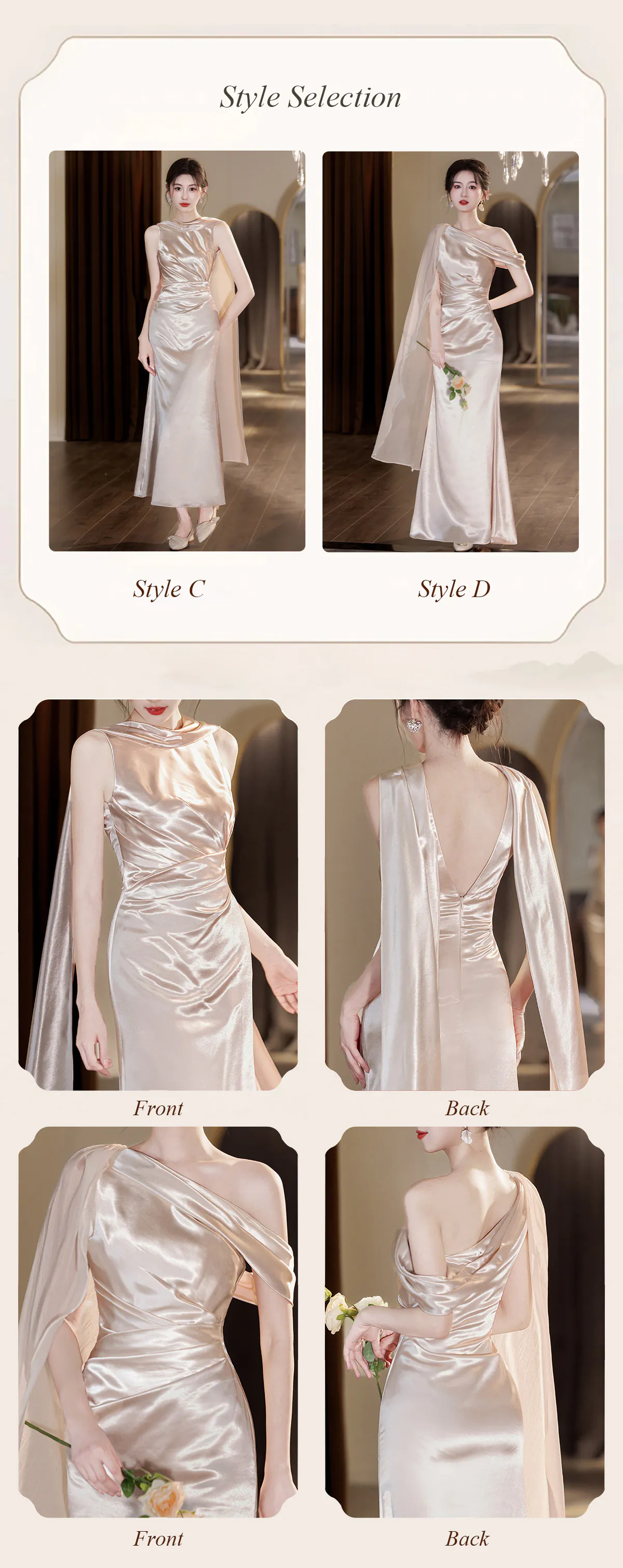 Modern-Light-Khaki-Glossy-Satin-Ruched-Bodice-Asymmetrical-Bridesmaid-Dress19
