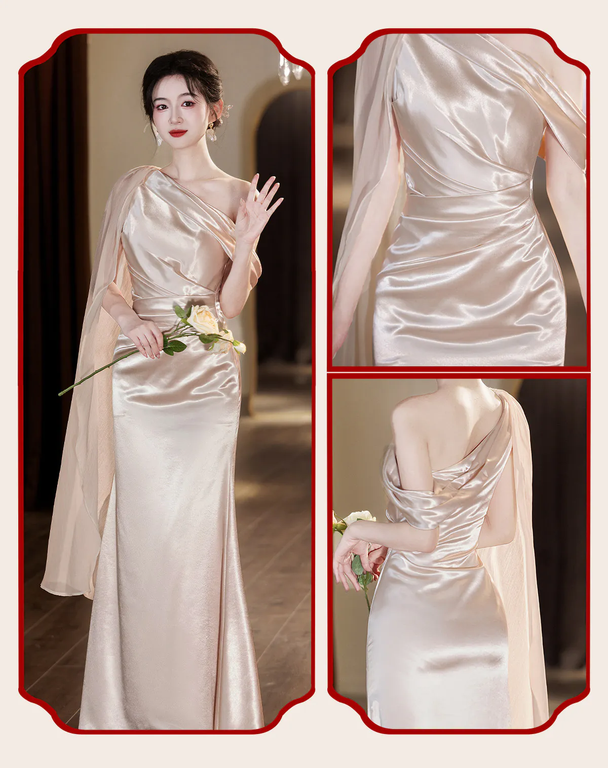 Modern-Light-Khaki-Glossy-Satin-Ruched-Bodice-Asymmetrical-Bridesmaid-Dress23