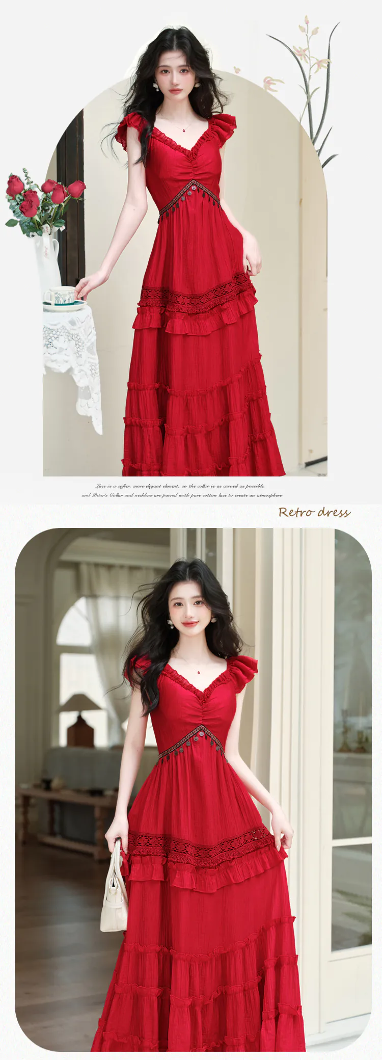 Red-Bohemian-Tiered-Maxi-Dress-with-Knit-Tassel-Hooded-Shawl-2-Pcs-Set09