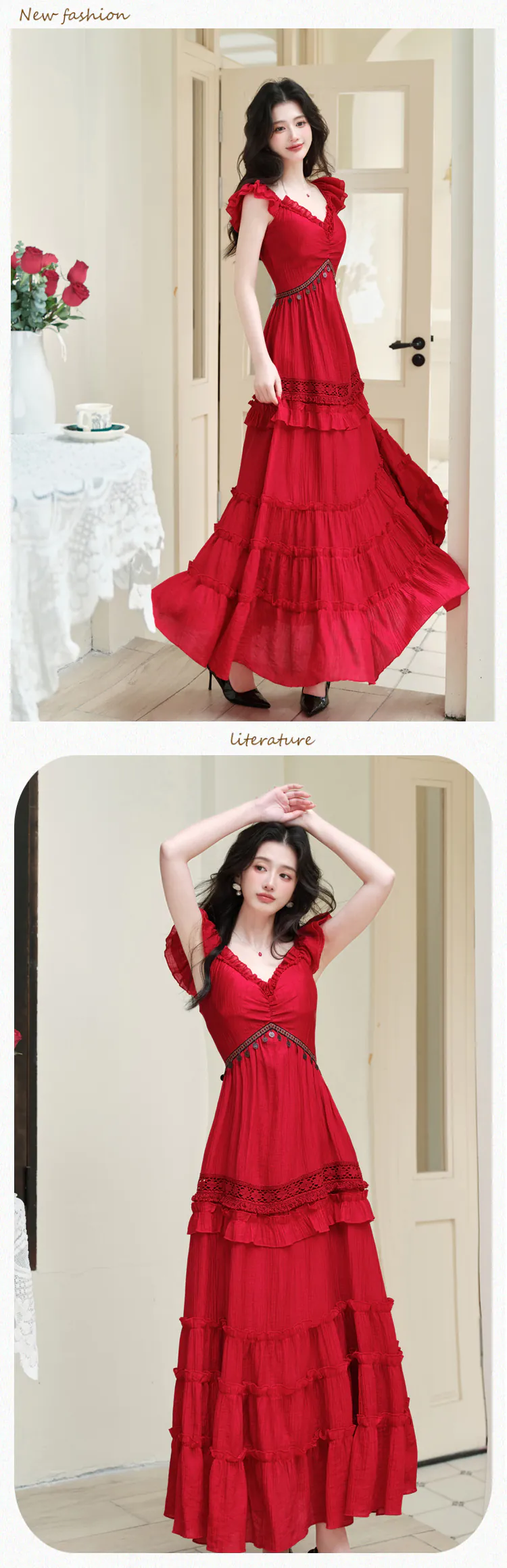 Red-Bohemian-Tiered-Maxi-Dress-with-Knit-Tassel-Hooded-Shawl-2-Pcs-Set10