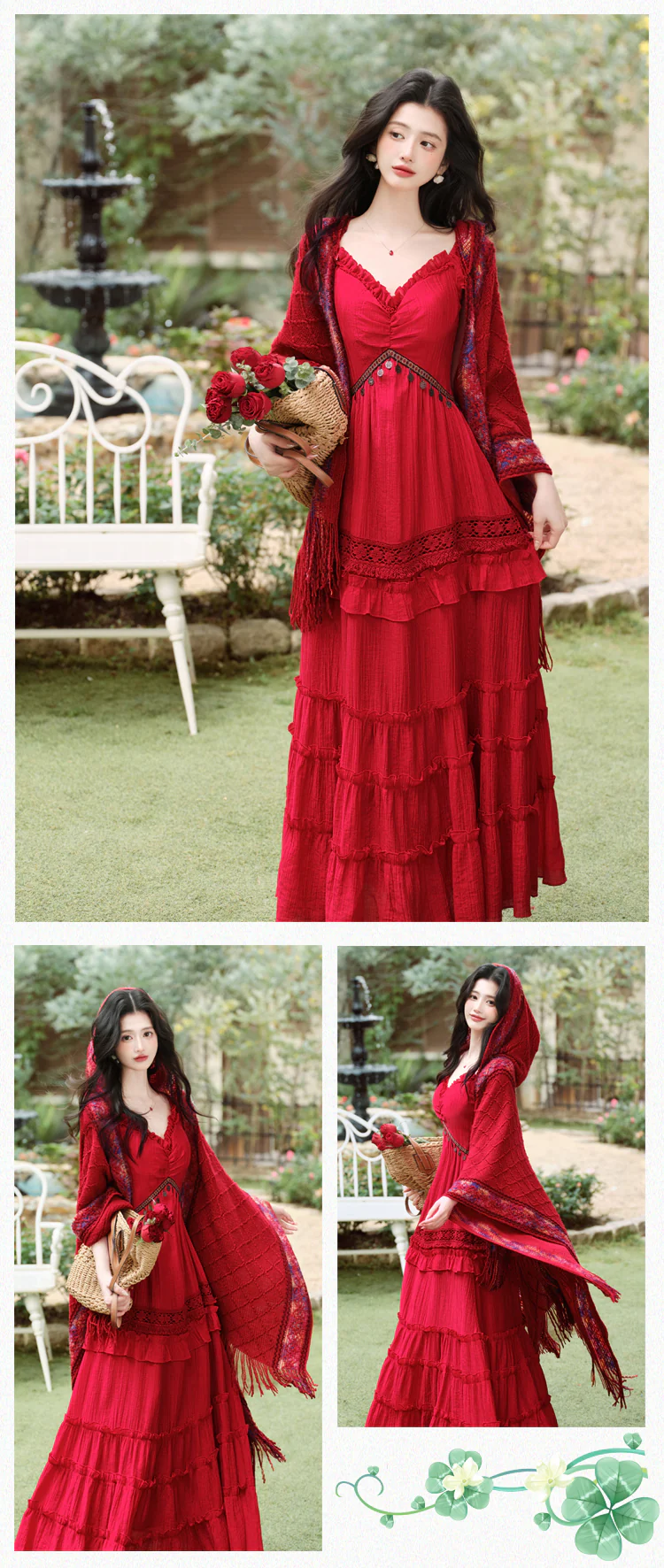 Red-Bohemian-Tiered-Maxi-Dress-with-Knit-Tassel-Hooded-Shawl-2-Pcs-Set13