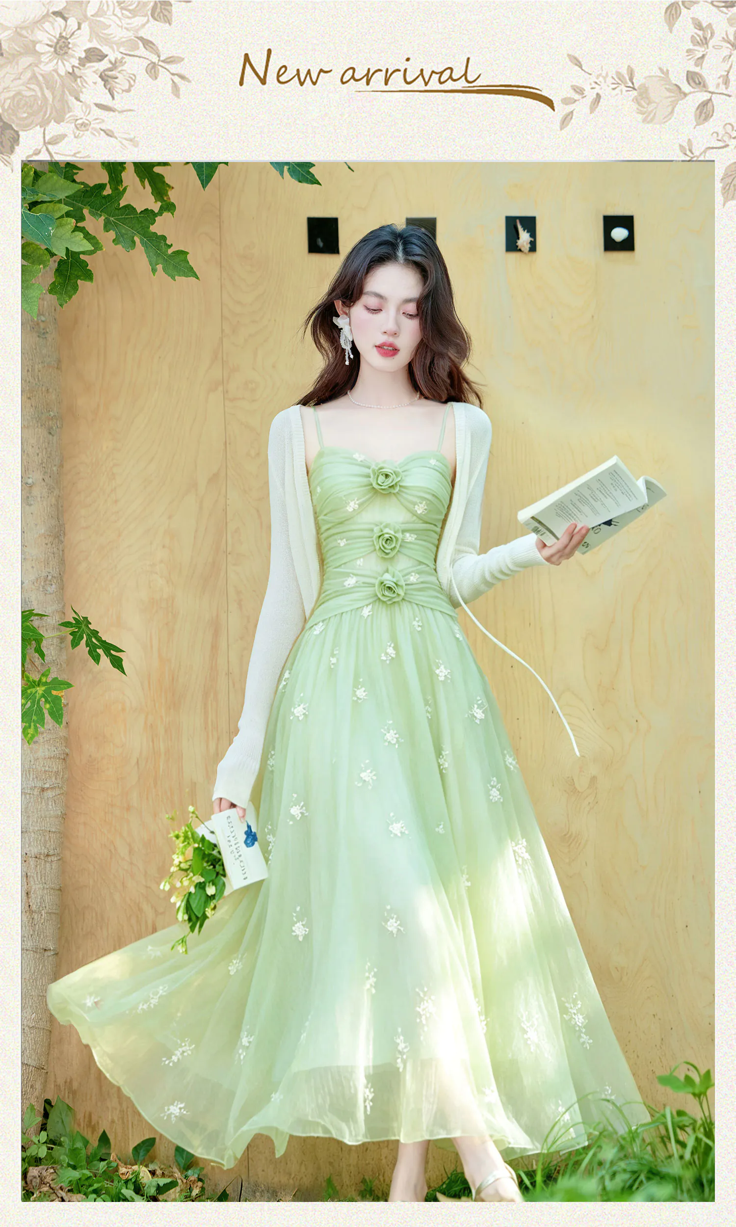 Sage-Green-Ruched-Bodice-Mesh-Cami-Dress-with-Knit-Shrug-2-Piece-Set07