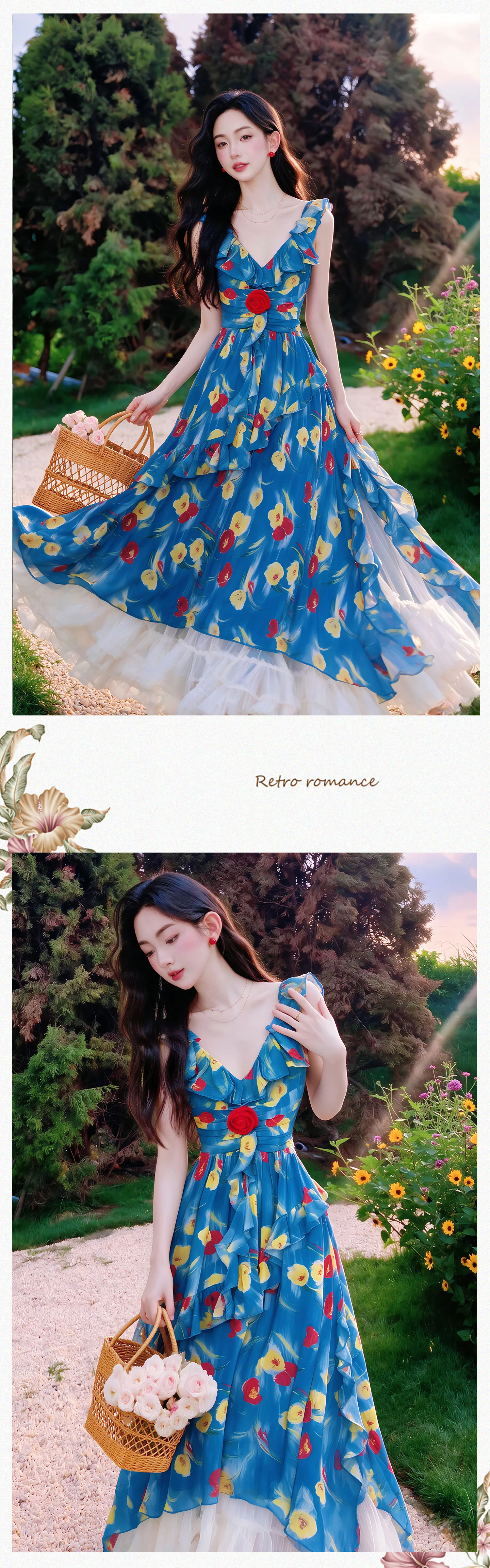 Vibrant-Blue-Floral-Ruffle-V-Neck-Slip-Dress-with-Apricot-Tulle-Skirt-2-Piece-Set10