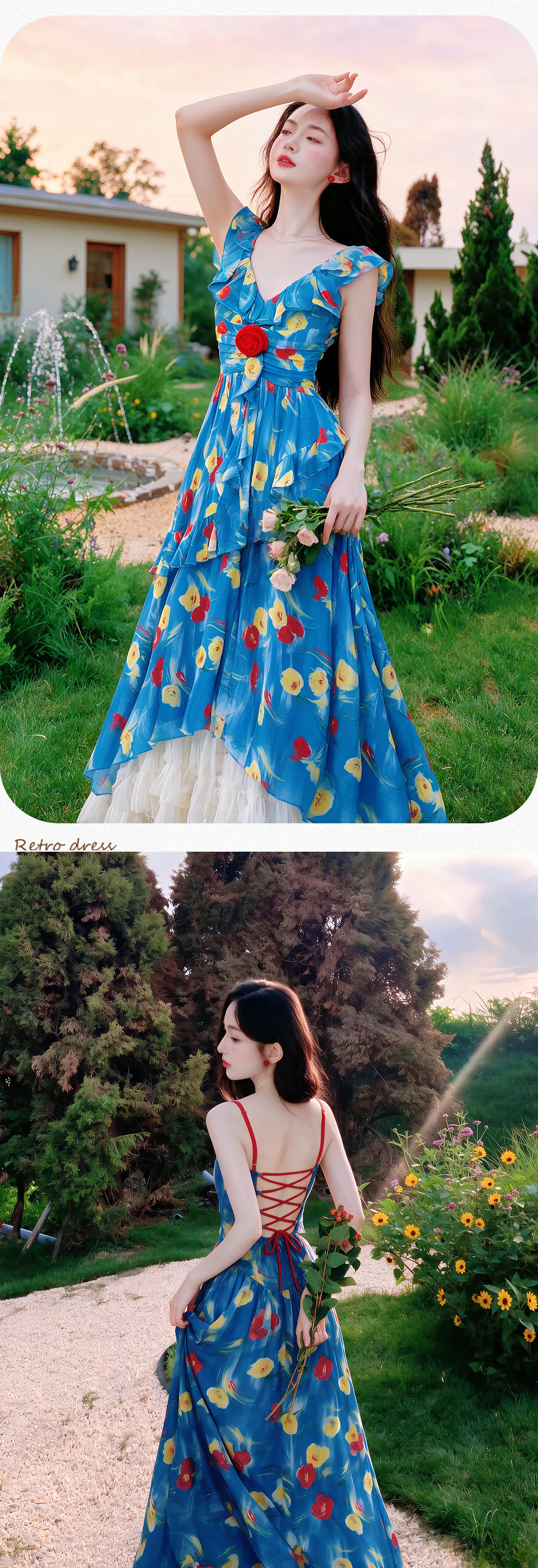 Vibrant-Blue-Floral-Ruffle-V-Neck-Slip-Dress-with-Apricot-Tulle-Skirt-2-Piece-Set14