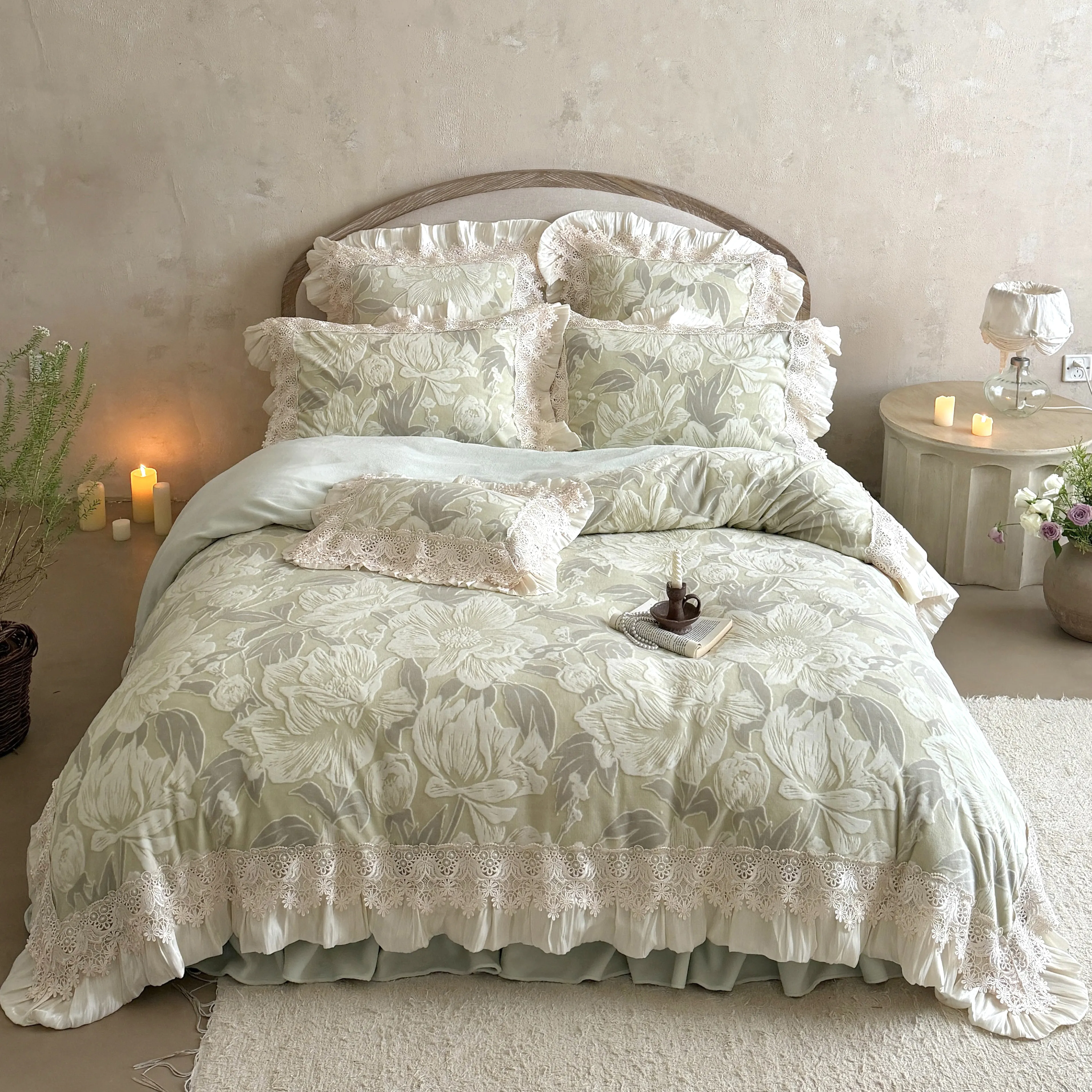 Vintage 3D Carved Peony Floral Winter Milk Velvet Fleece Duvet Cover Set01