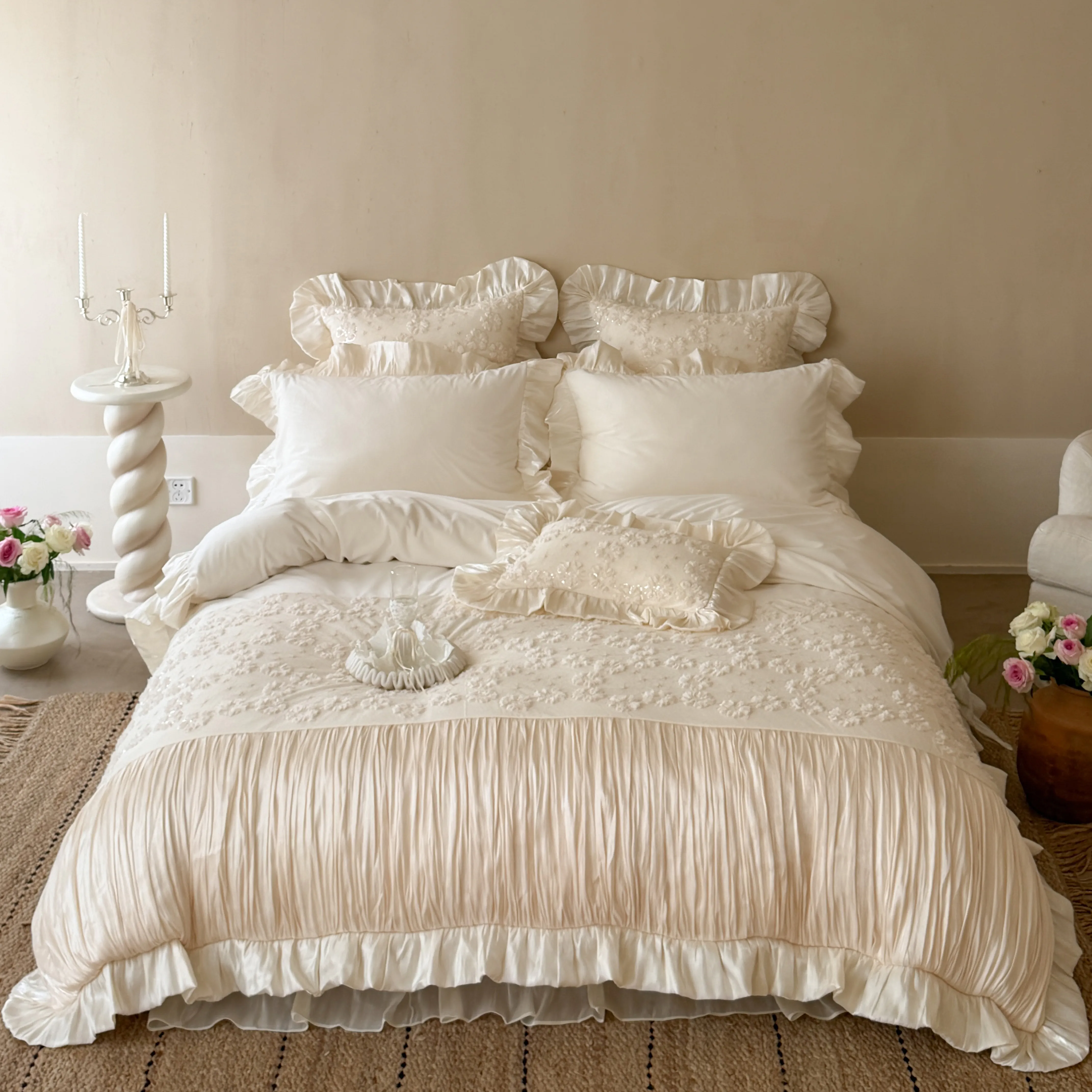 Vintage 3D Floral Soft 260g Matte Milk Velvet Fleece Warm Winter Bedding Set01