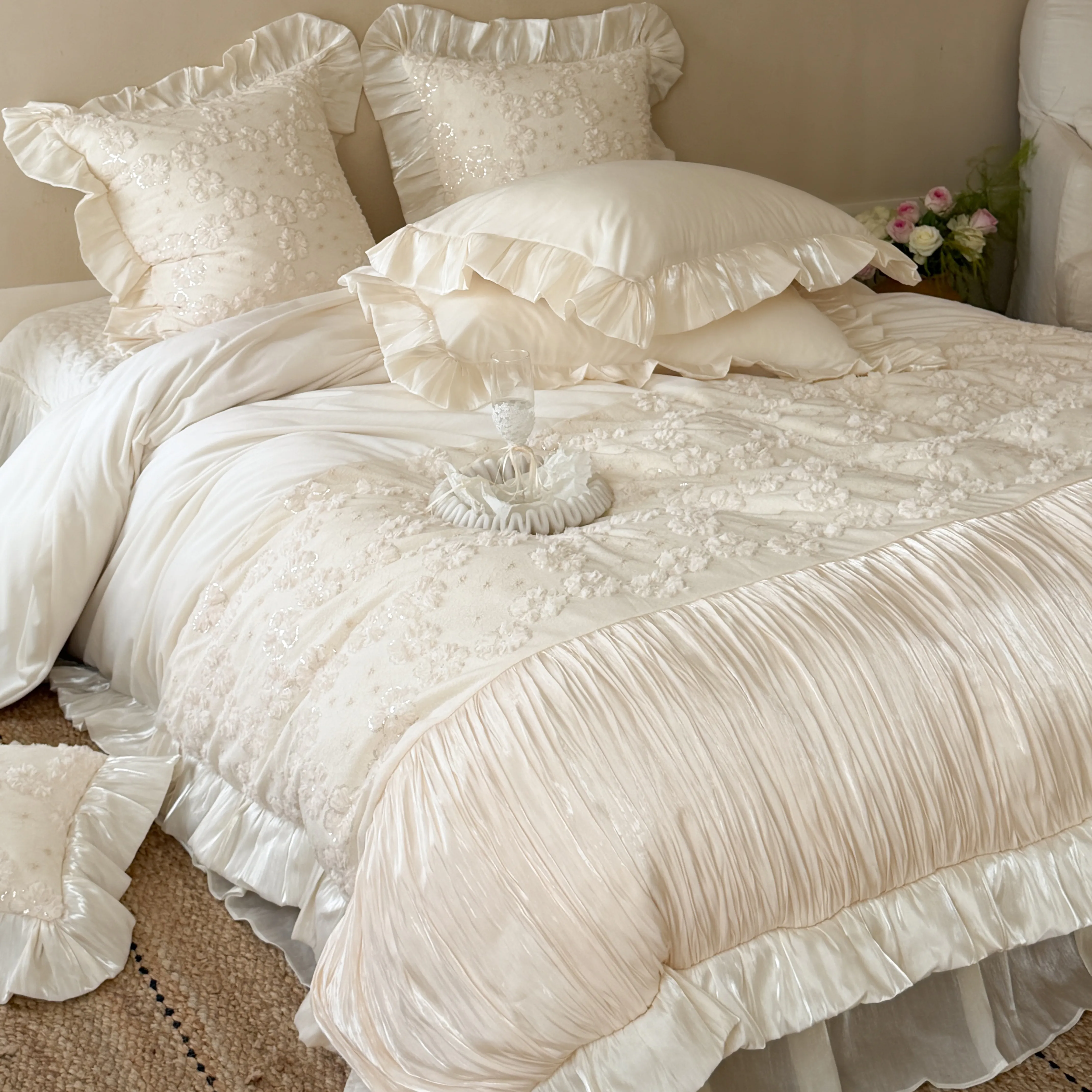 Vintage 3D Floral Soft 260g Matte Milk Velvet Fleece Warm Winter Bedding Set02
