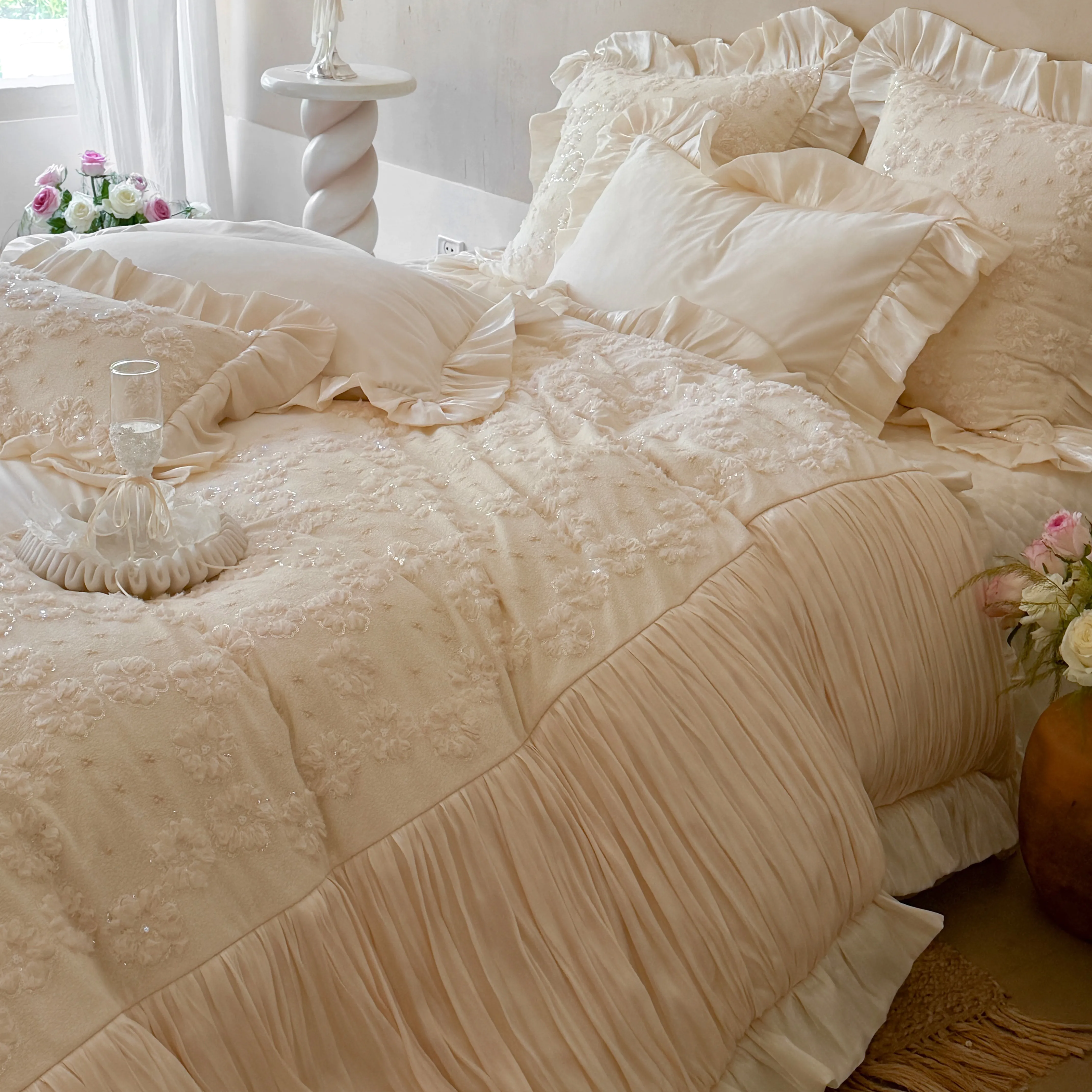 Vintage 3D Floral Soft 260g Matte Milk Velvet Fleece Warm Winter Bedding Set03 Vintage 3D Floral Soft 260g Matte Milk Velvet Fleece Warm Winter Bedding Set03