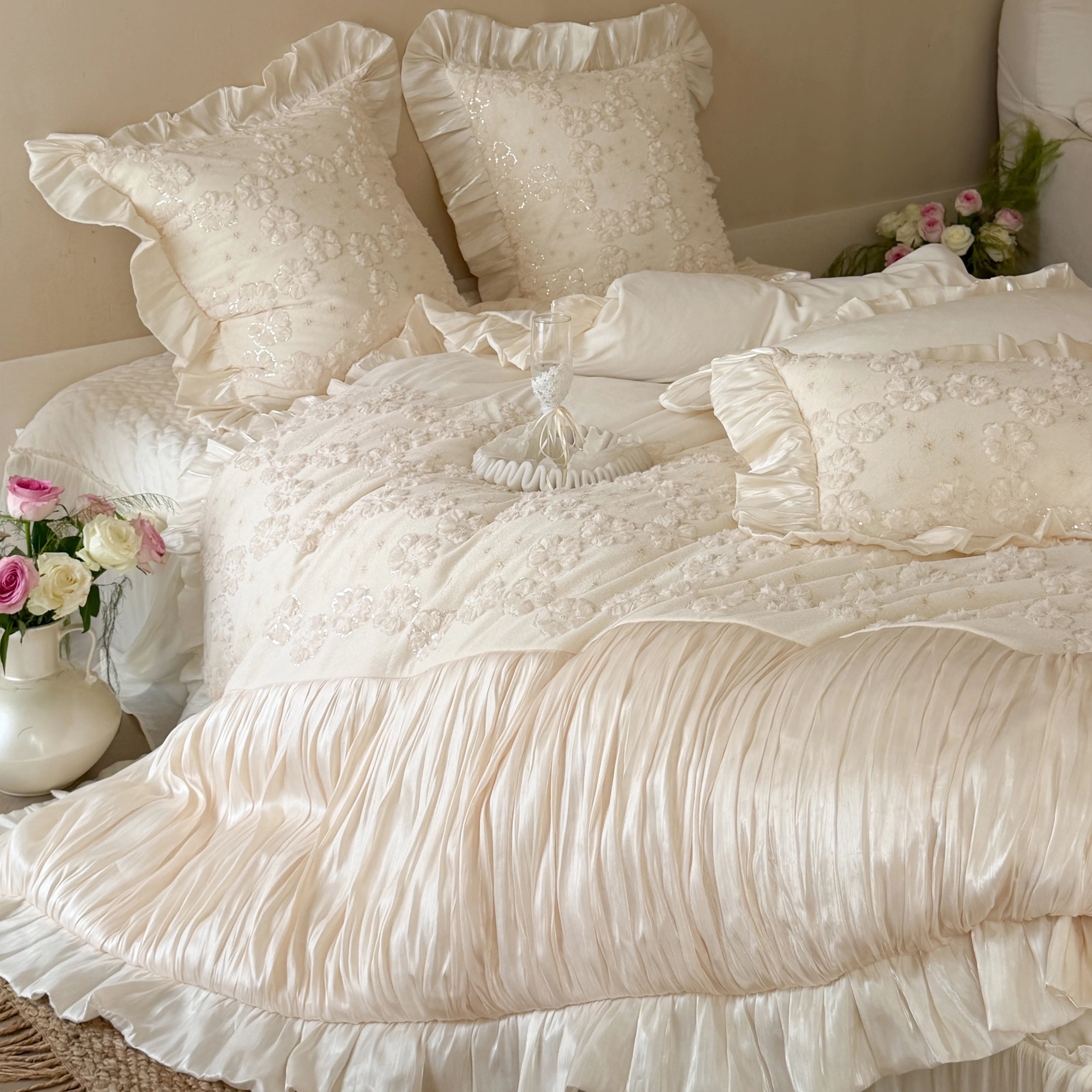 Vintage 3D Floral Soft 260g Matte Milk Velvet Fleece Warm Winter Bedding Set04 Vintage 3D Floral Soft 260g Matte Milk Velvet Fleece Warm Winter Bedding Set04