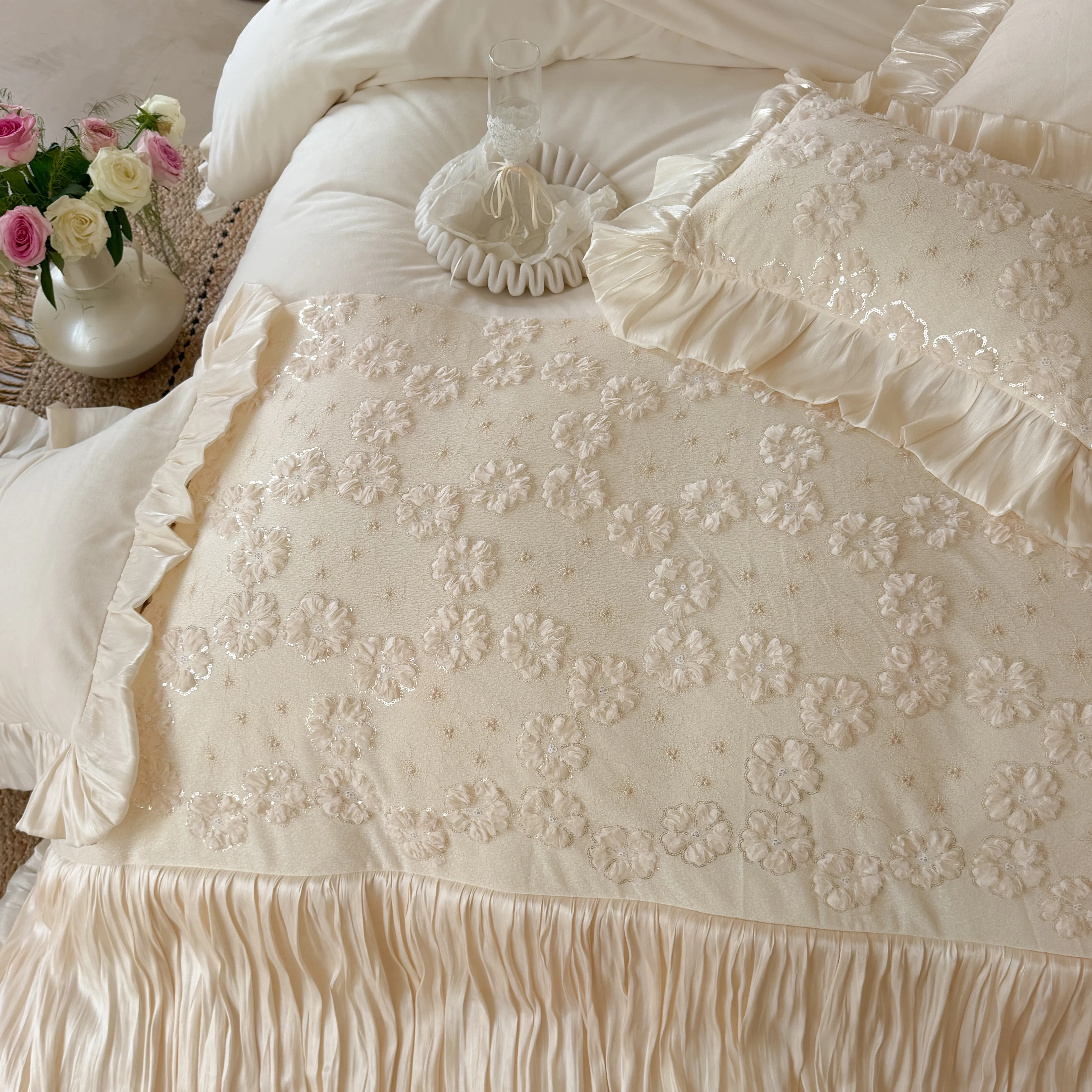 Vintage 3D Floral Soft 260g Matte Milk Velvet Fleece Warm Winter Bedding Set06 Vintage 3D Floral Soft 260g Matte Milk Velvet Fleece Warm Winter Bedding Set06