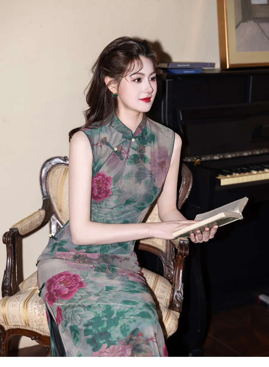Artistic-Emerald-Green-Smudged-Ink-Peony-Floral-Print-Sleeveless-Qipao-Dress07