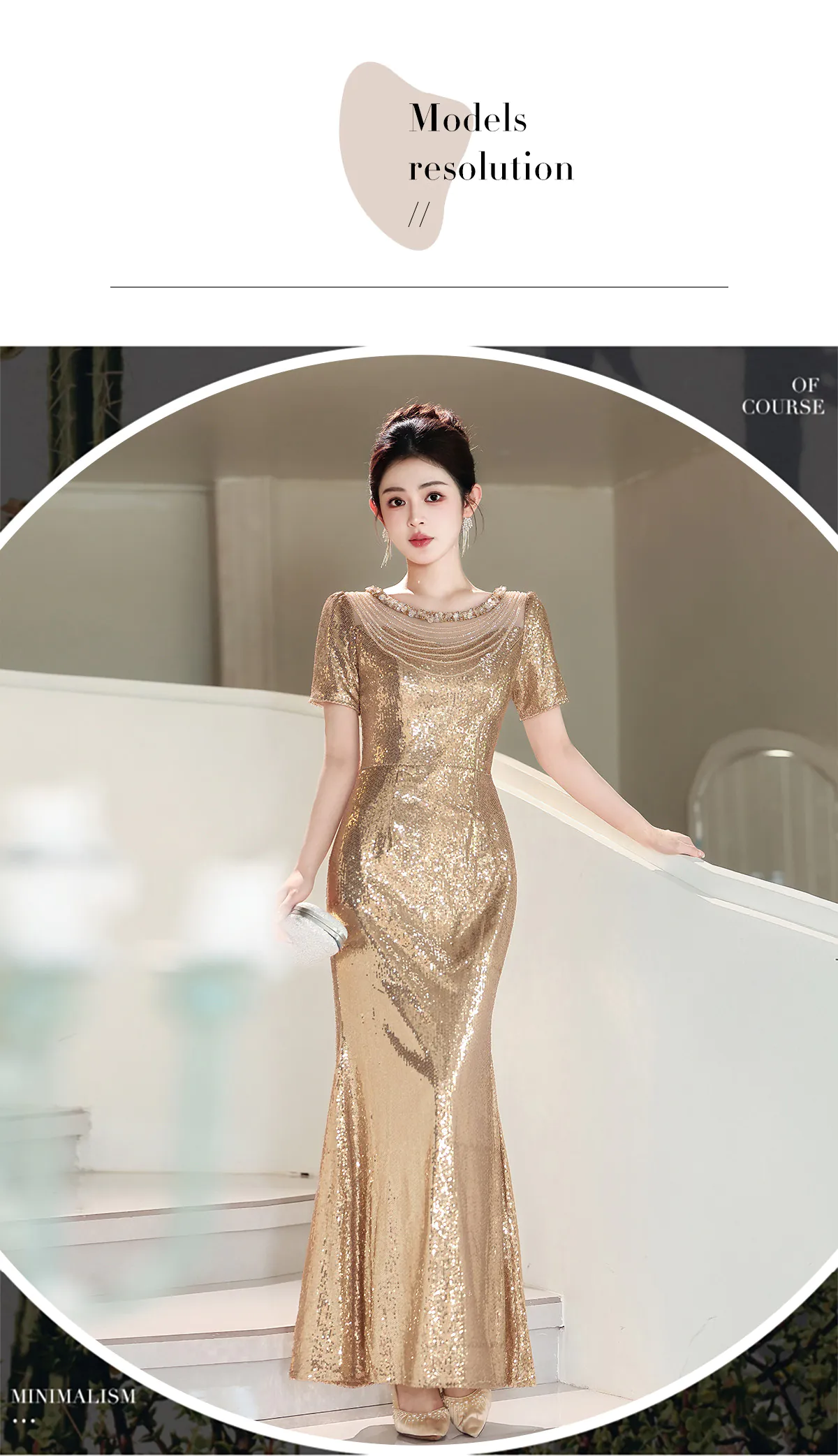 Beaded-Illusion-Neckline-Short-Sleeves-Gold-Sequin-Mermaid-Evening-Gown09