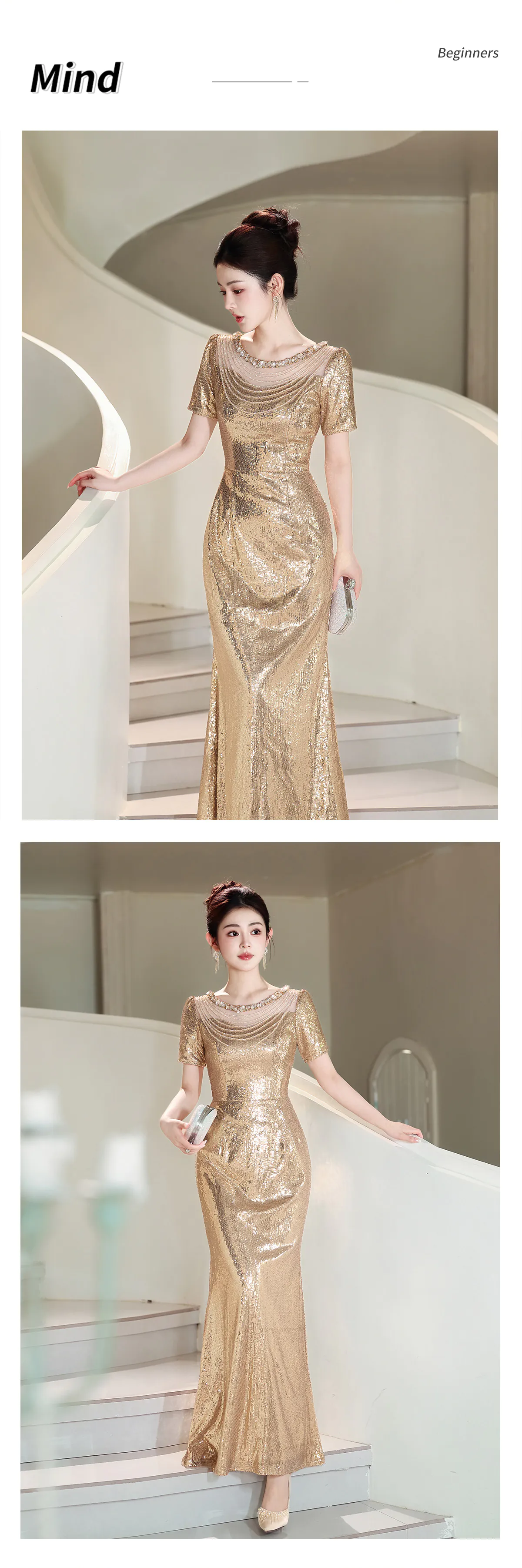 Beaded-Illusion-Neckline-Short-Sleeves-Gold-Sequin-Mermaid-Evening-Gown10