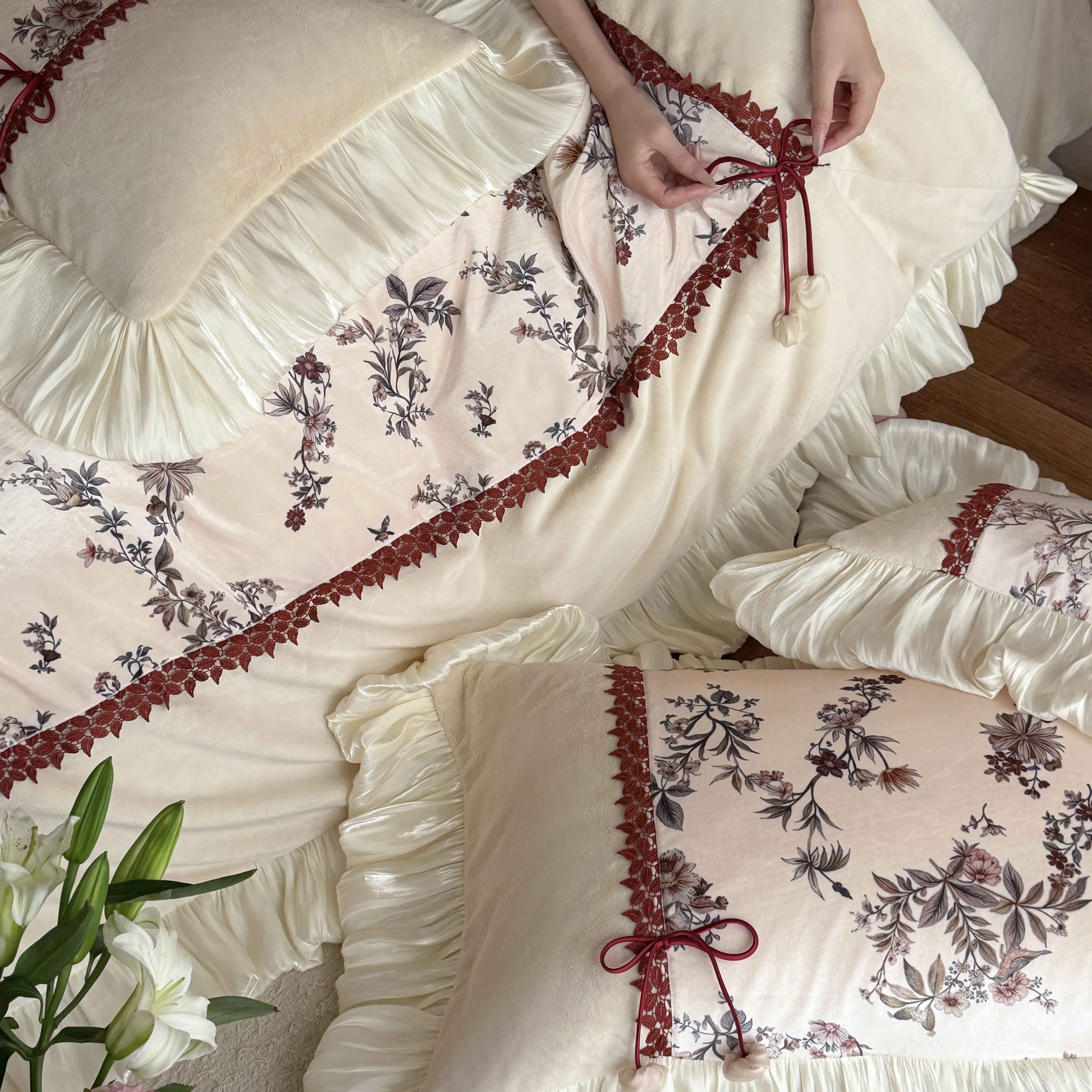 Botanical Print Winter Warm 260g Matte Milk Velvet Comforter Cover Set05 Botanical Print Winter Warm 260g Matte Milk Velvet Comforter Cover Set05