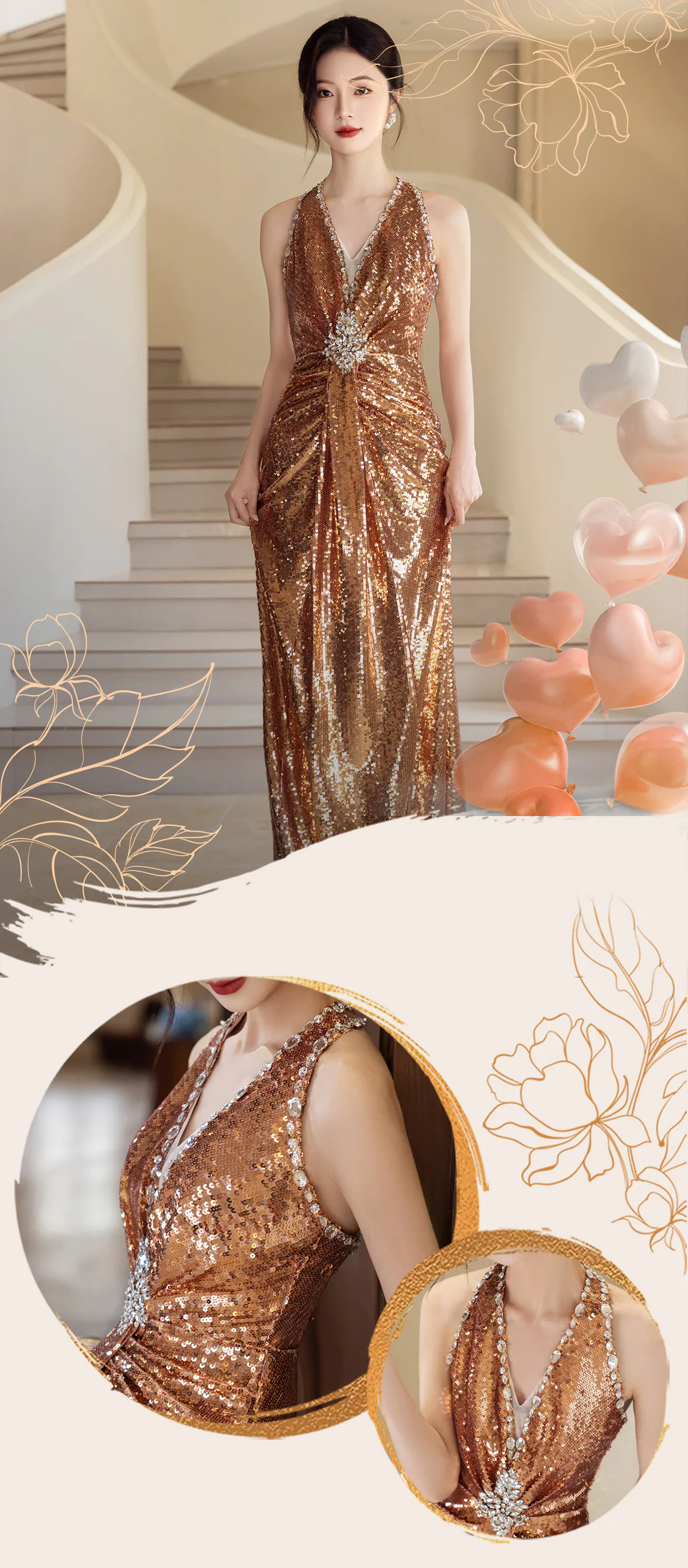 Champagne-Gold-Deep-V-Neck-Ruched-Bodice-Sequin-Sleeveless-Prom-Dress07