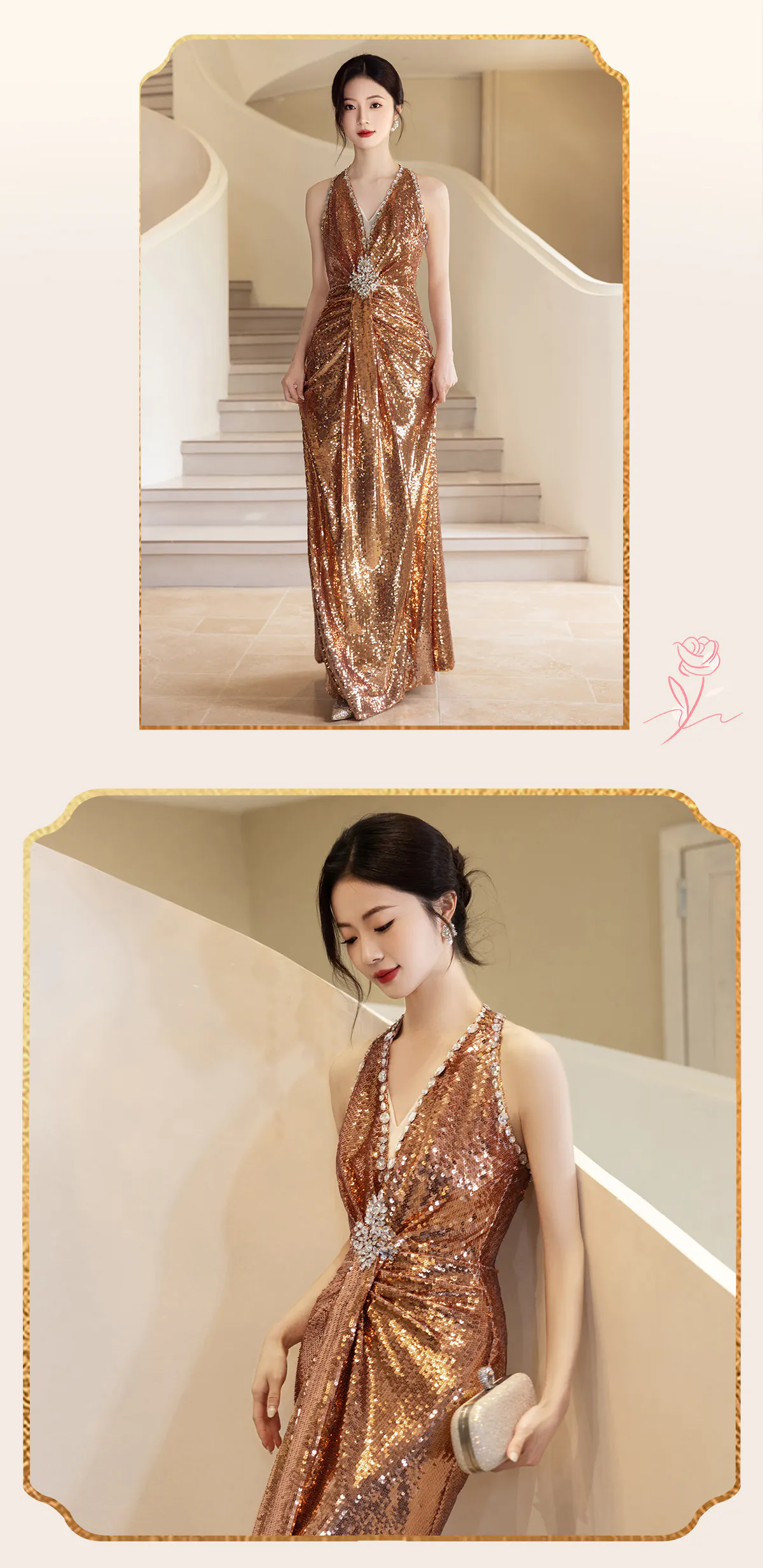 Champagne-Gold-Deep-V-Neck-Ruched-Bodice-Sequin-Sleeveless-Prom-Dress12