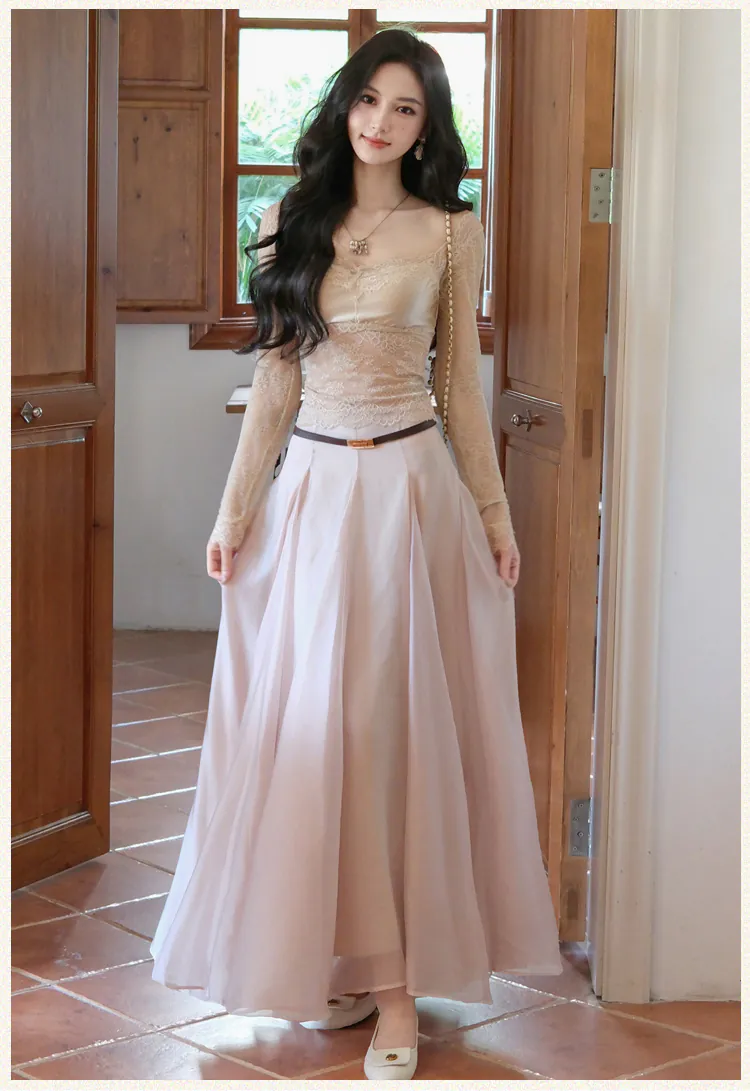 Chic-Semi-Sheer-Floral-Lace-Slim-Fit-Top-with-Swing-Skirt-Two-Piece-Set07