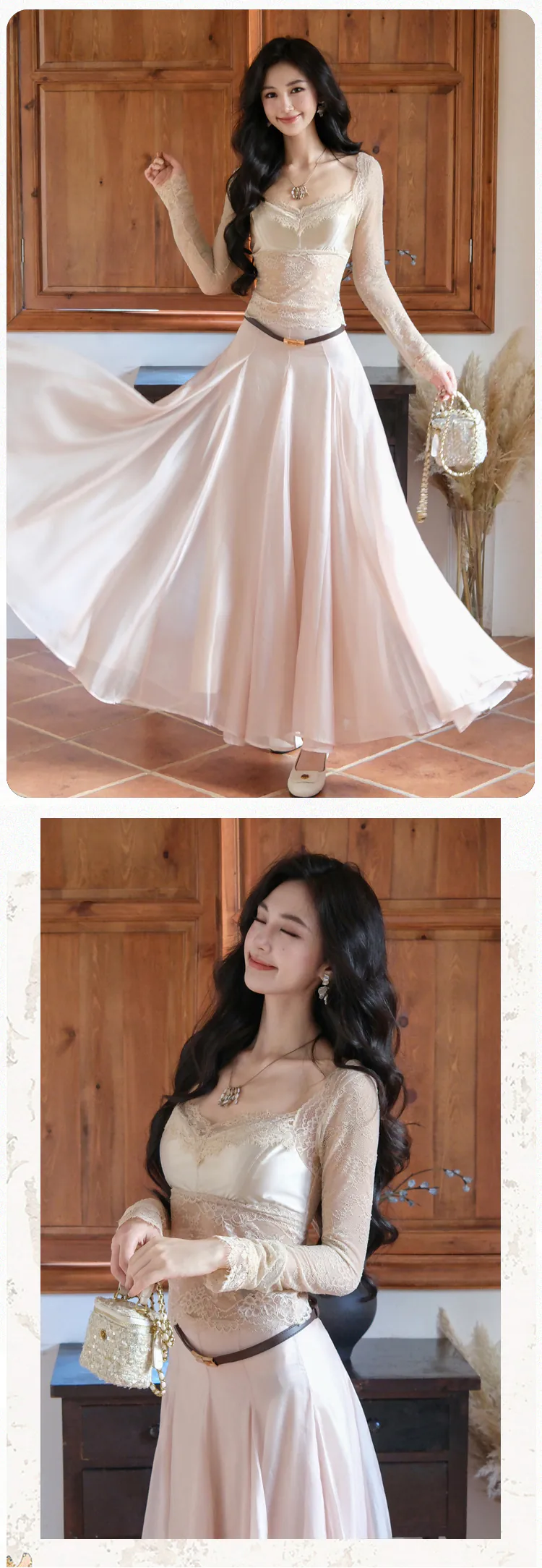 Chic-Semi-Sheer-Floral-Lace-Slim-Fit-Top-with-Swing-Skirt-Two-Piece-Set10