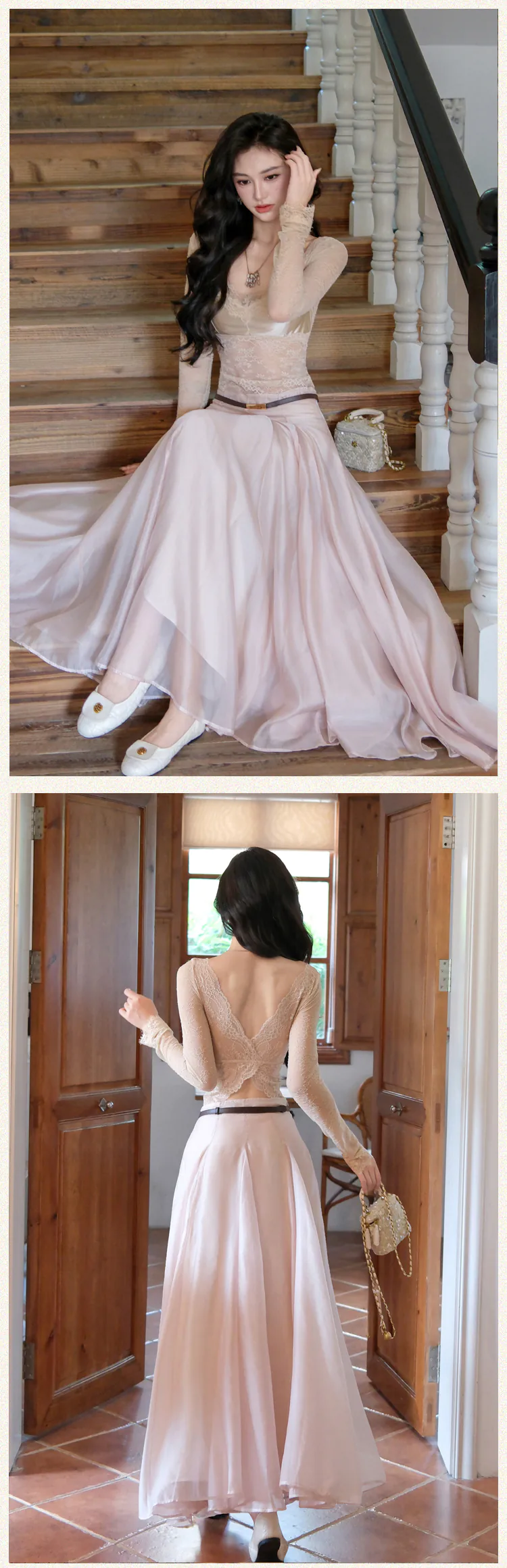 Chic-Semi-Sheer-Floral-Lace-Slim-Fit-Top-with-Swing-Skirt-Two-Piece-Set14