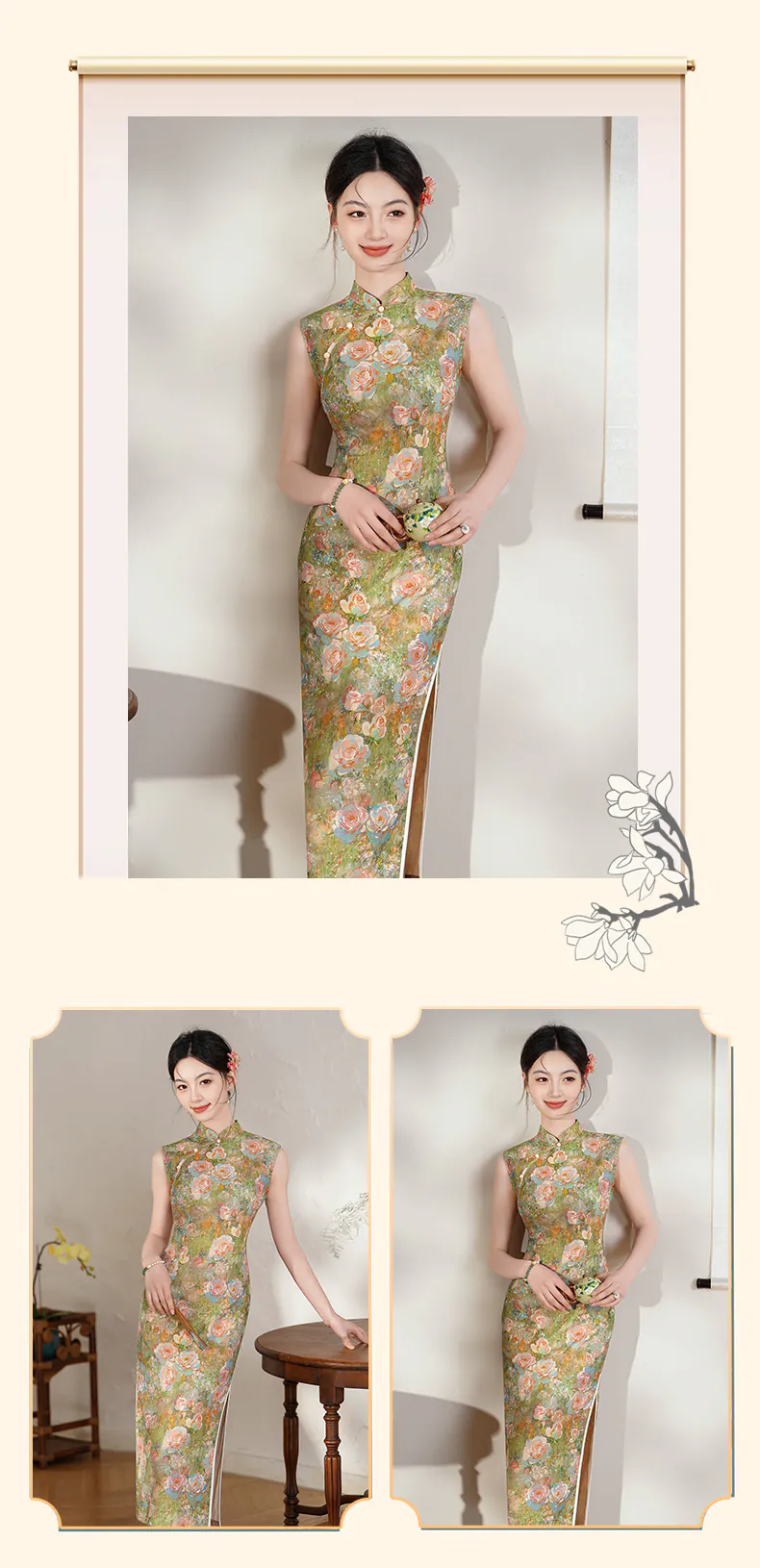 Classic-Oriental-Oil-Painting-Floral-Sleeveless-Mandarin-Collar-Qipao-Dress08